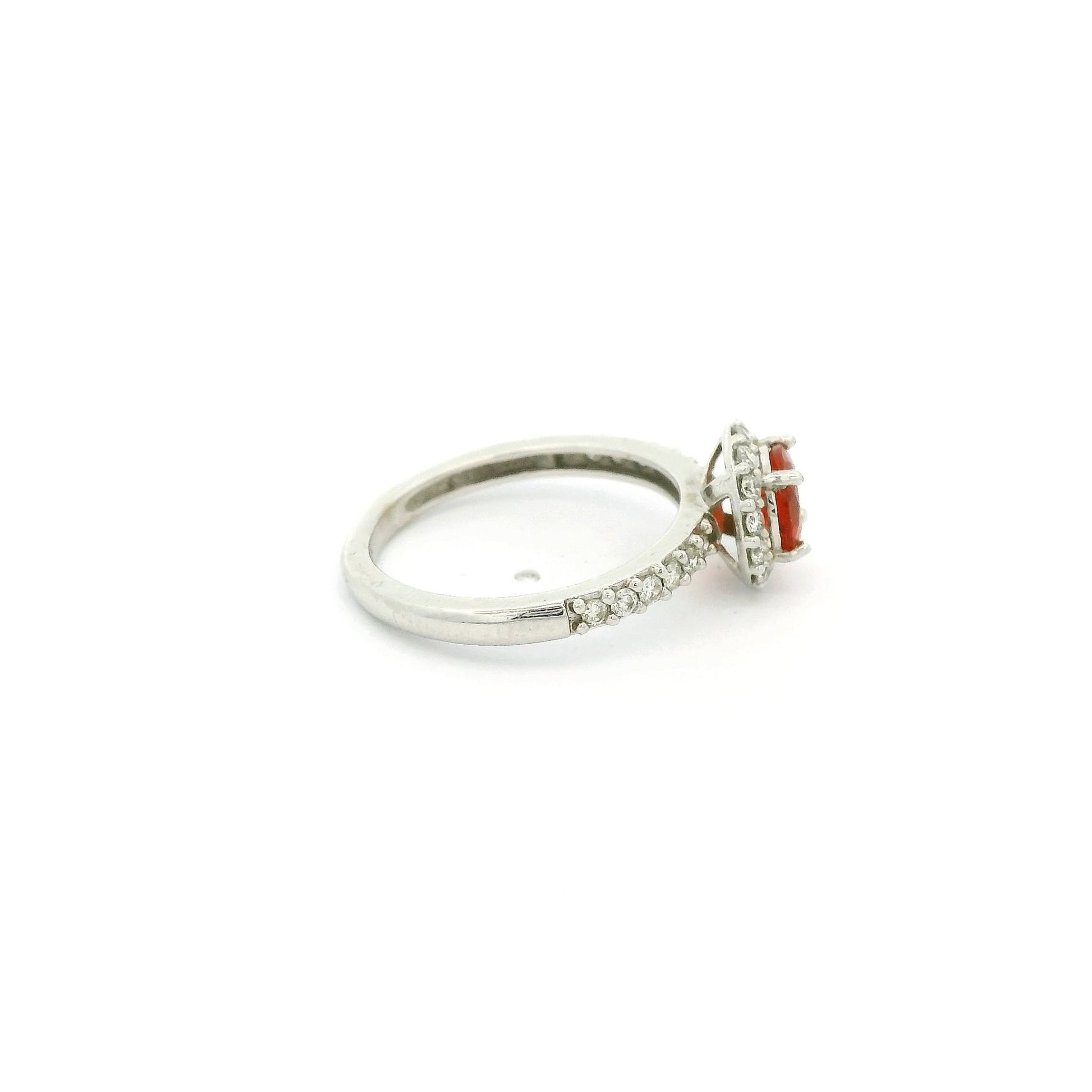 Fire Opal Ring With Diamond Halo & Diamonds Down Band - Forever Rox Fine Jewelry