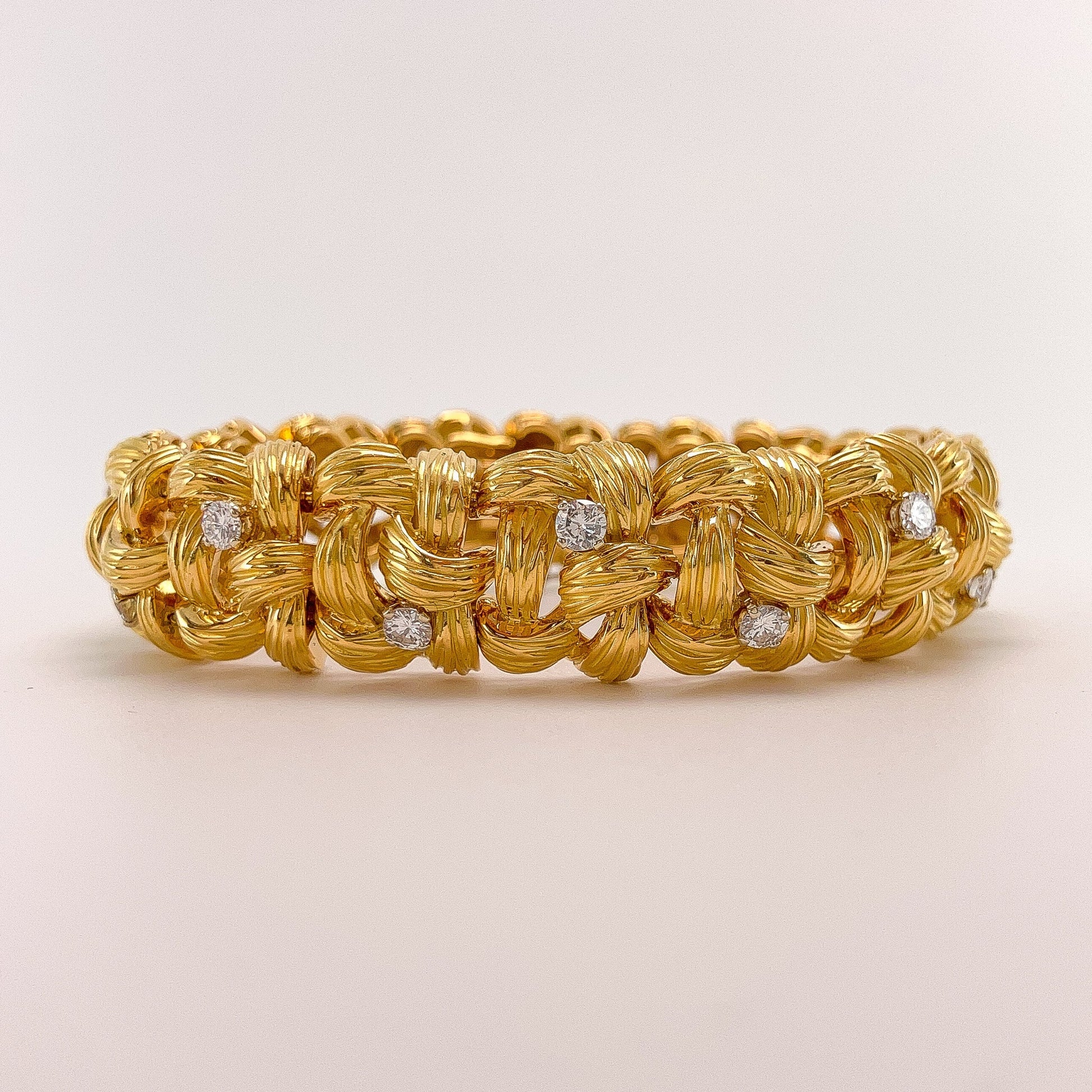 French Vintage Textured Basketweave Bracelet with Diamonds, 18k º - Forever Rox