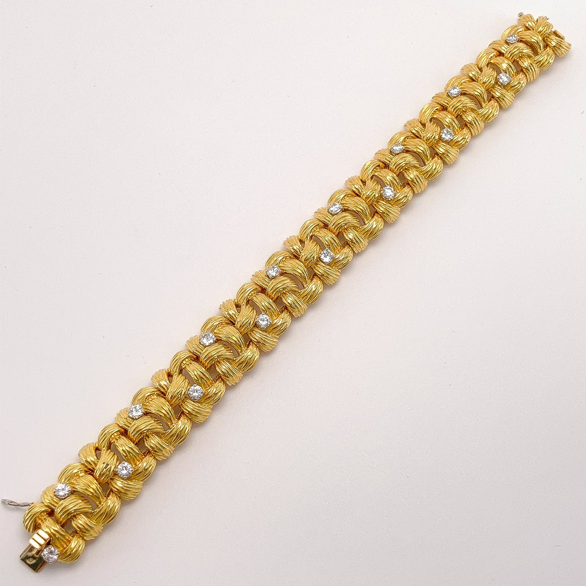 French Vintage Textured Basketweave Bracelet with Diamonds, 18k º - Forever Rox