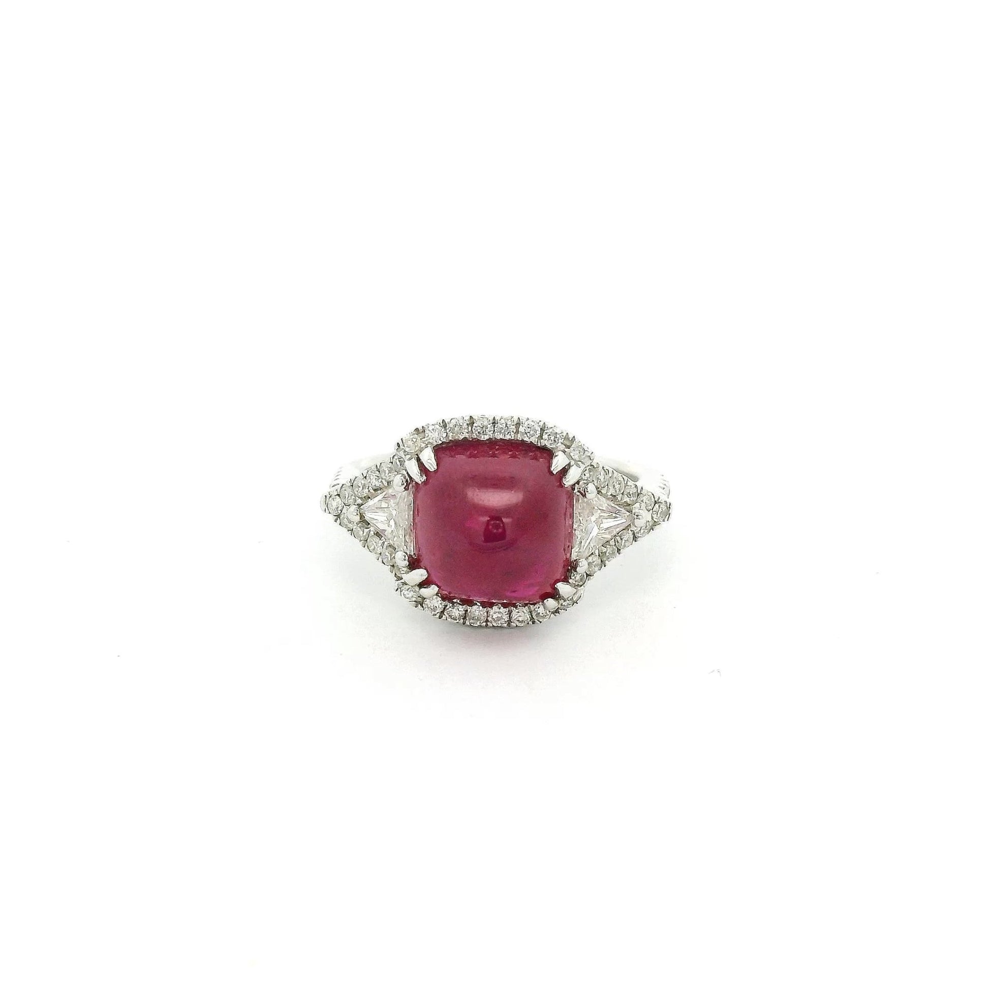 GIA Certified Natural Cabochon Ruby Ring With Triangle & Round Cut Diamonds - Forever Rox Fine Jewelry
