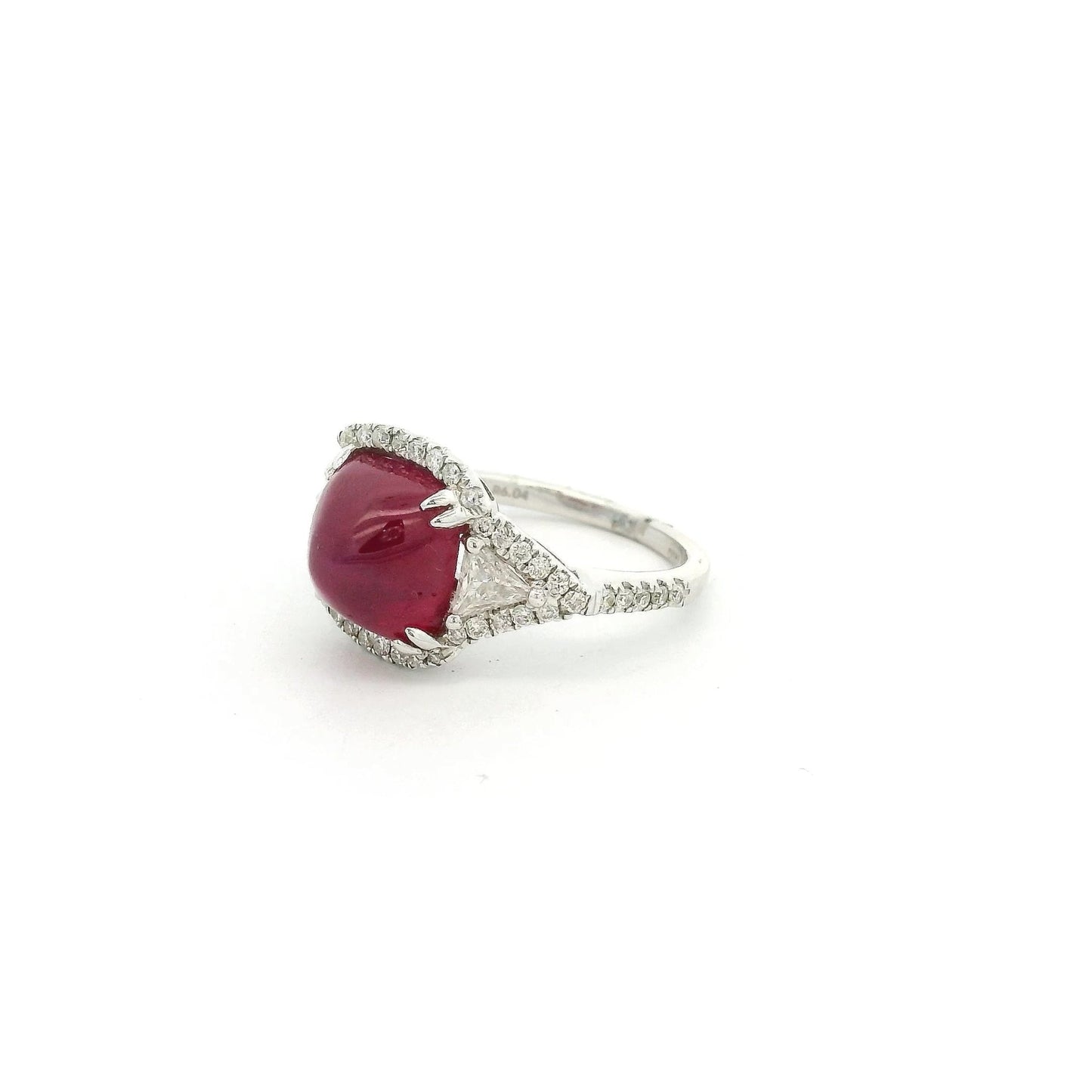 GIA Certified Natural Cabochon Ruby Ring With Triangle & Round Cut Diamonds - Forever Rox Fine Jewelry