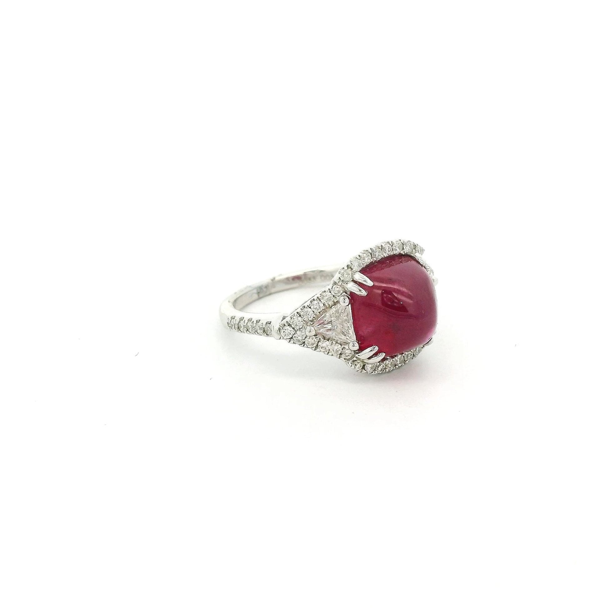 GIA Certified Natural Cabochon Ruby Ring With Triangle & Round Cut Diamonds - Forever Rox Fine Jewelry