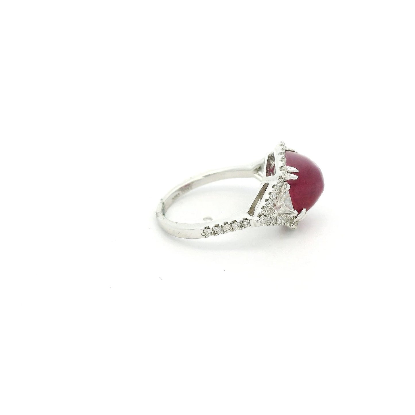GIA Certified Natural Cabochon Ruby Ring With Triangle & Round Cut Diamonds - Forever Rox Fine Jewelry
