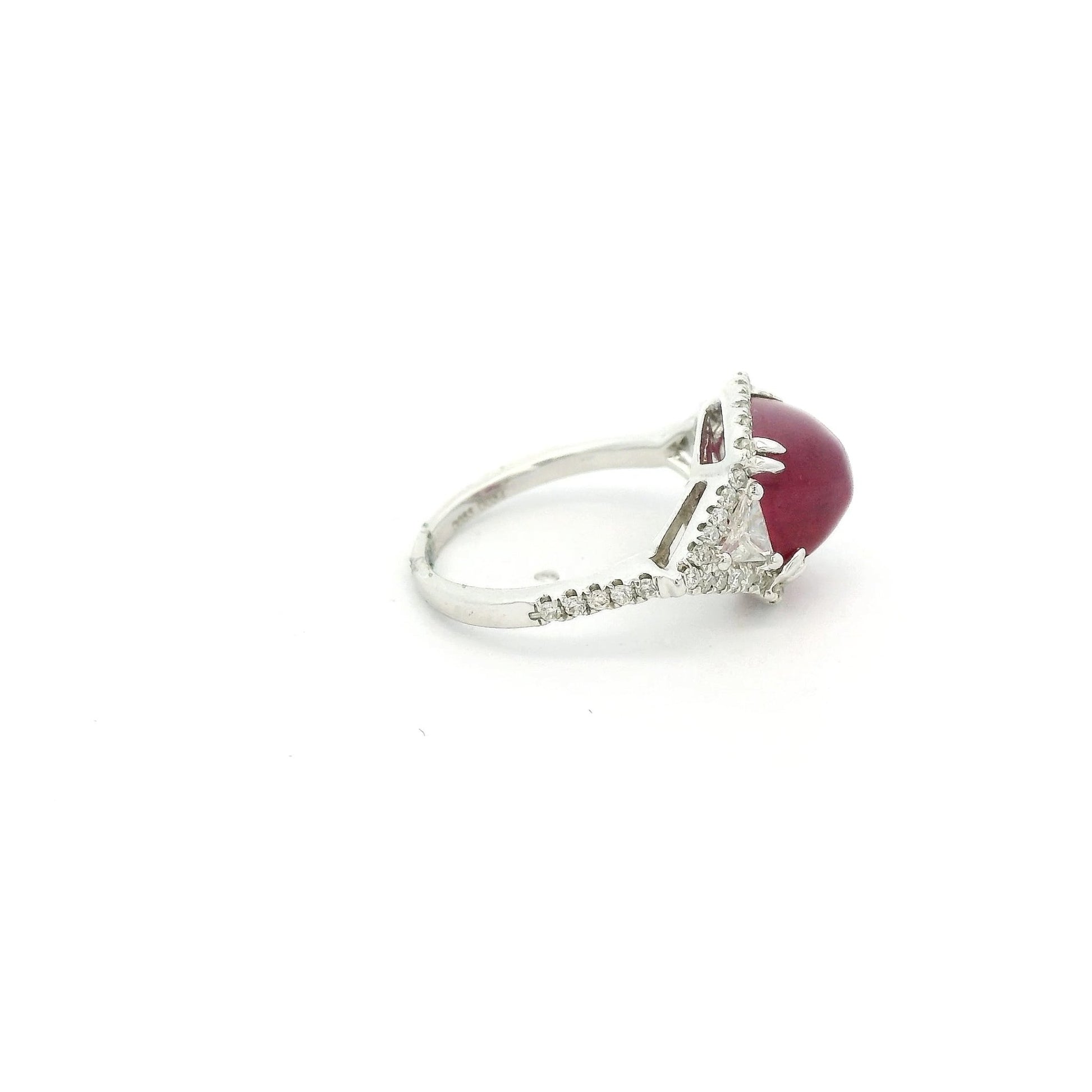 GIA Certified Natural Cabochon Ruby Ring With Triangle & Round Cut Diamonds - Forever Rox Fine Jewelry