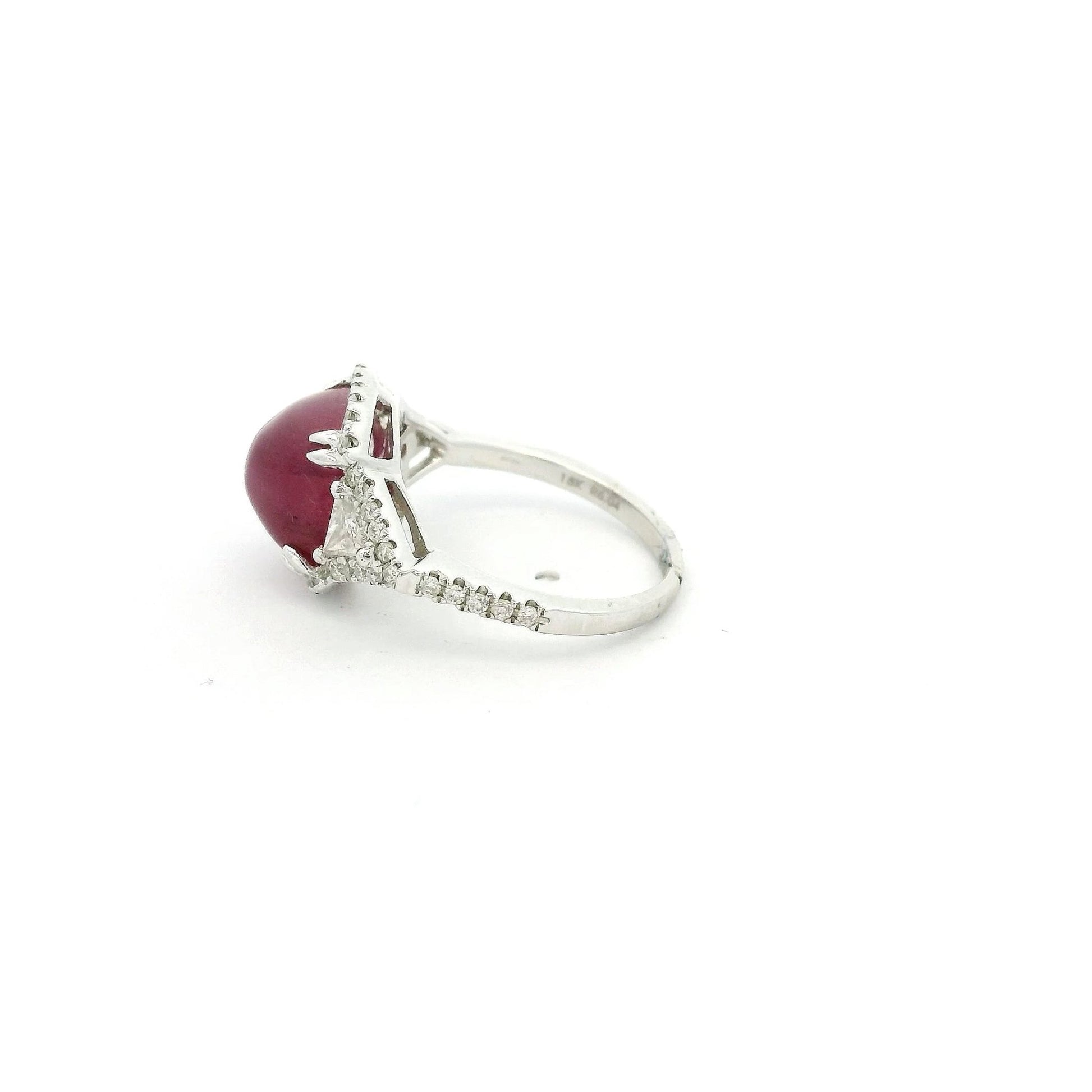 GIA Certified Natural Cabochon Ruby Ring With Triangle & Round Cut Diamonds - Forever Rox Fine Jewelry