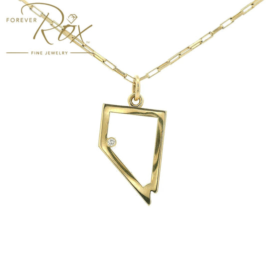 Gold Nevada Outline With Diamond at Lake Tahoe - Forever Rox Fine Jewelry