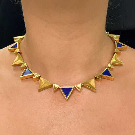 Greek Lapis Lazuli Triangle Collar Necklace by Mapamenos Natepas, 18k º - Forever Rox