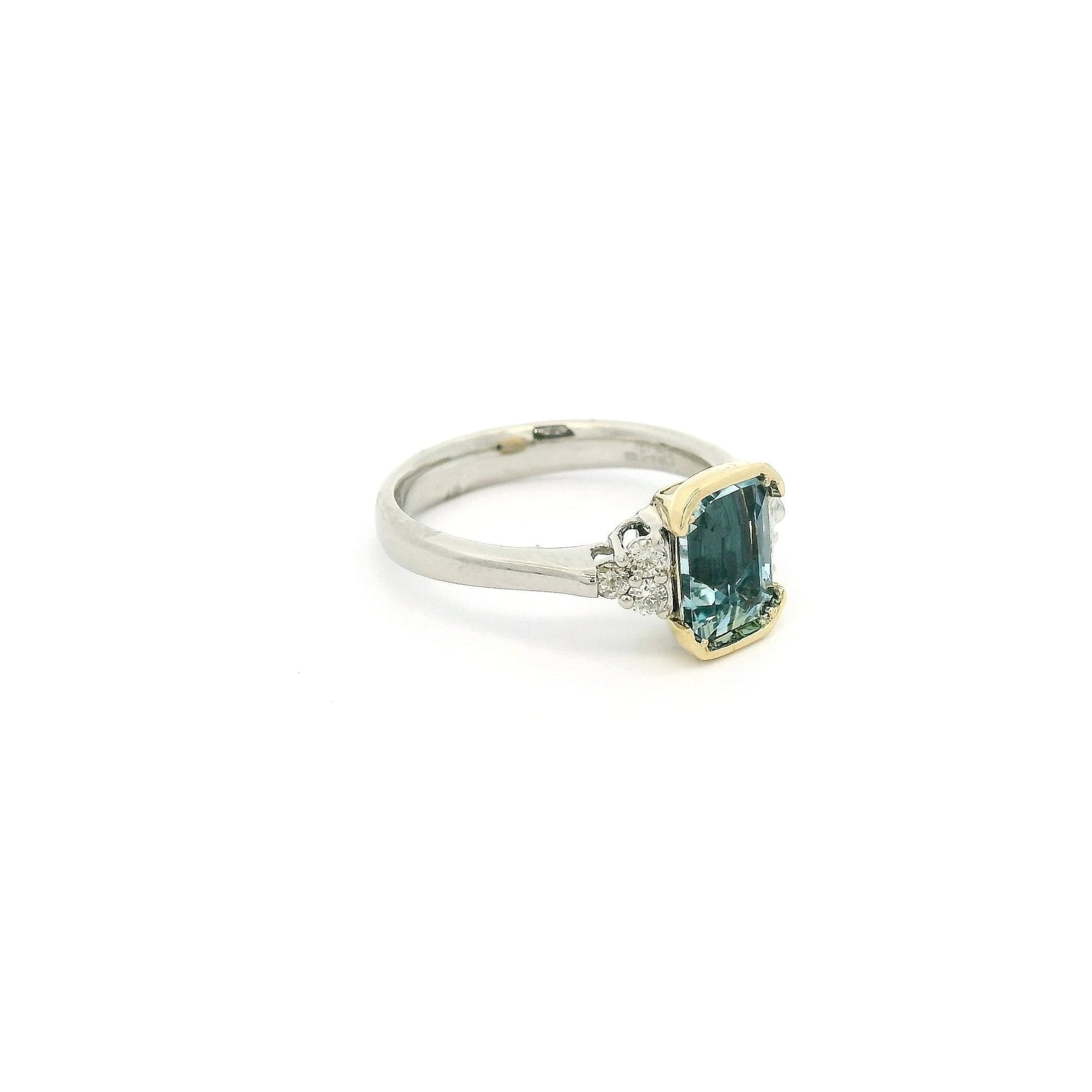 Half Bezel Set Emerald Cut Aquamrine & Diamond Ring - Forever Rox Fine Jewelry