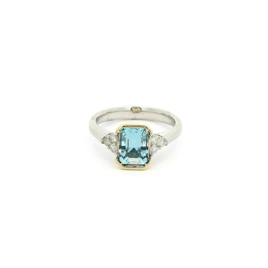 Half Bezel Set Emerald Cut Aquamrine & Diamond Ring - Forever Rox Fine Jewelry