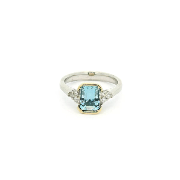 Half Bezel Set Emerald Cut Aquamrine & Diamond Ring - Forever Rox Fine Jewelry
