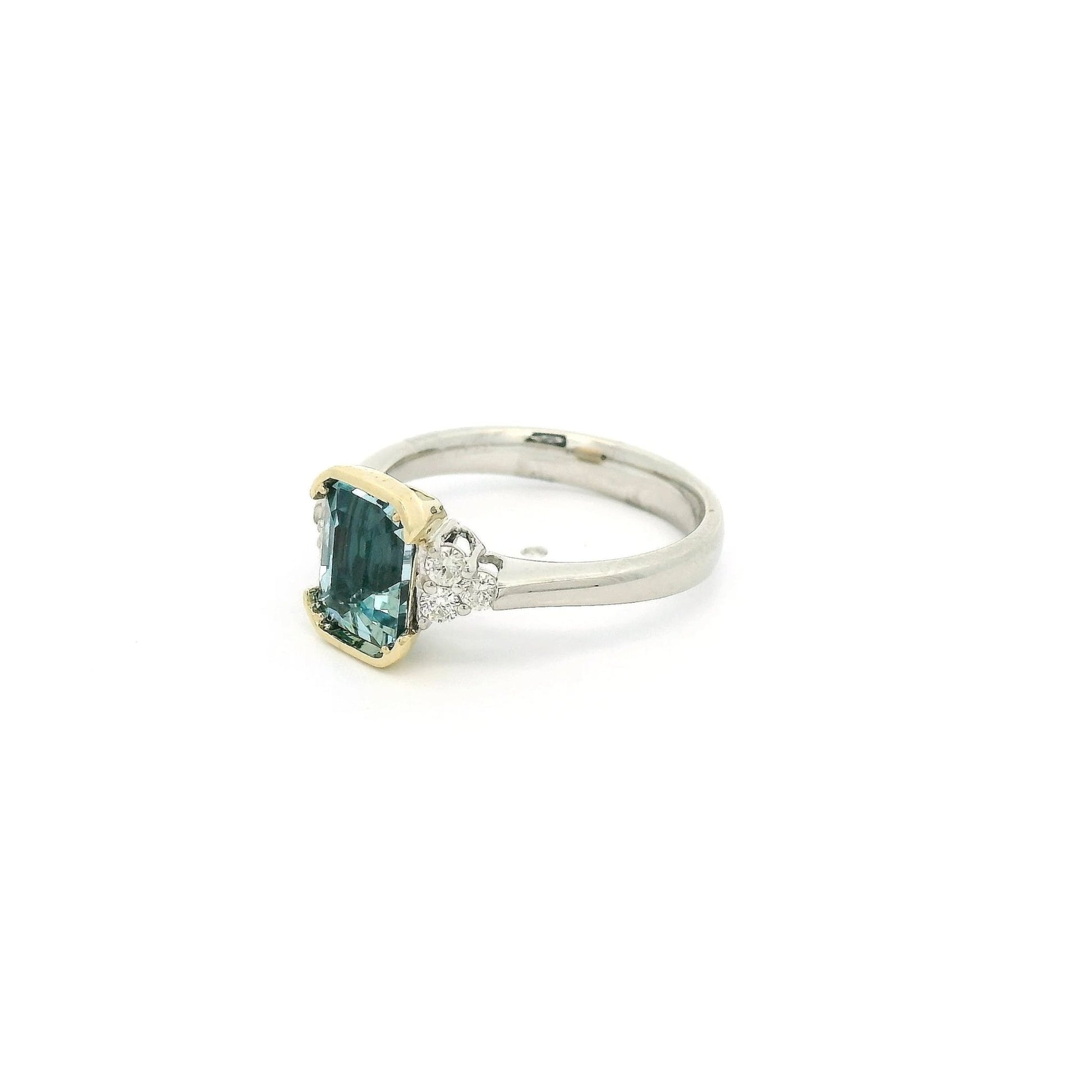 Half Bezel Set Emerald Cut Aquamrine & Diamond Ring - Forever Rox Fine Jewelry