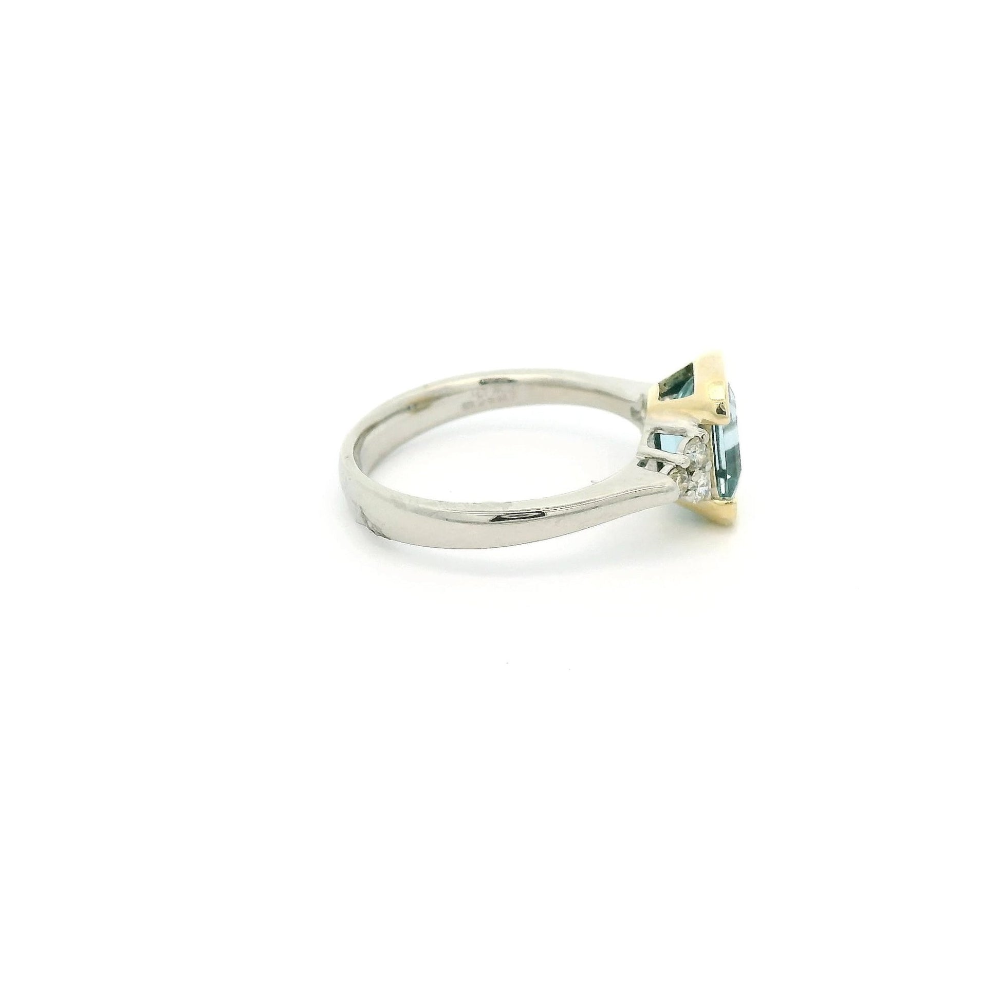 Half Bezel Set Emerald Cut Aquamrine & Diamond Ring - Forever Rox Fine Jewelry