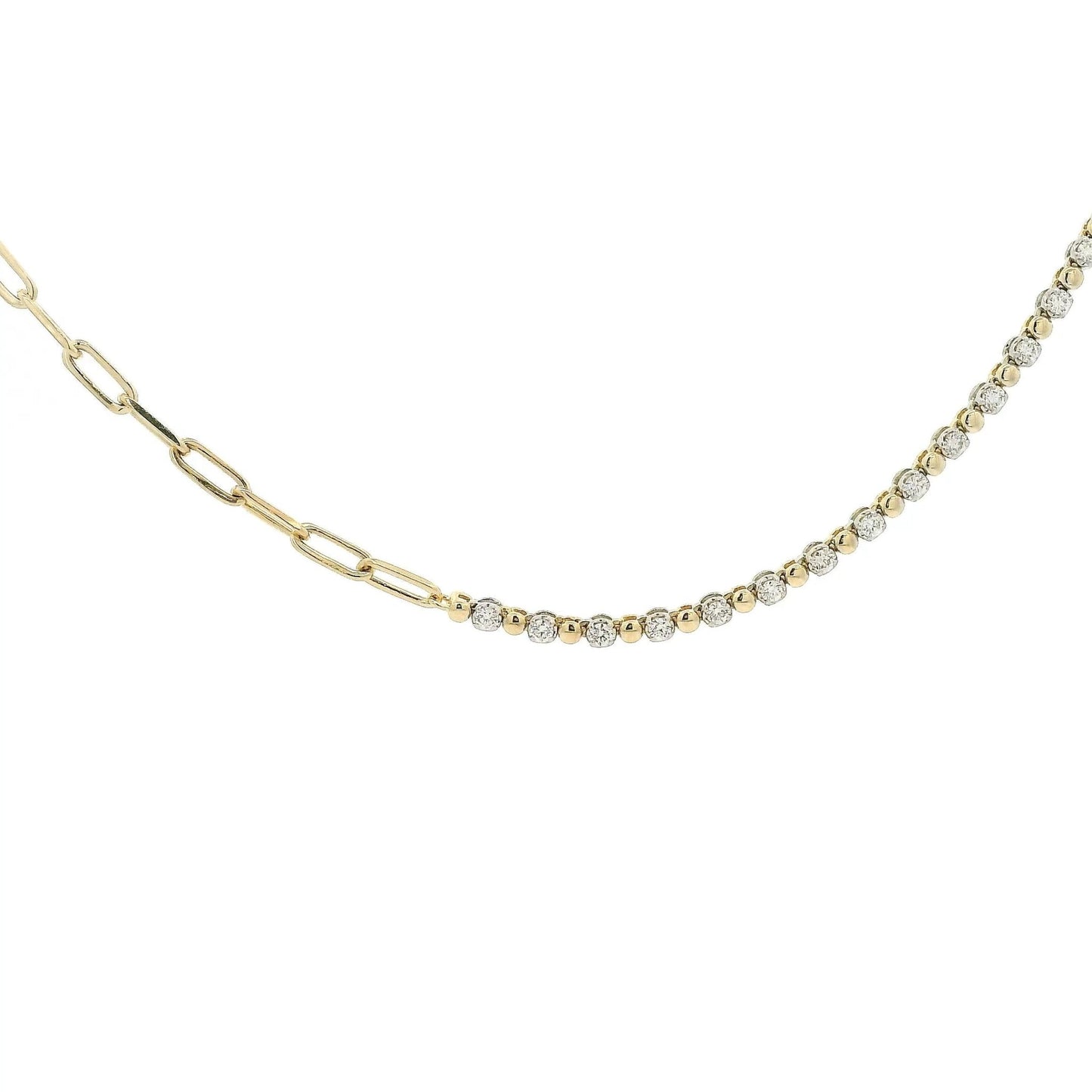Half Diamond & Bead, Half Paperclip Chain Necklace - Forever Rox