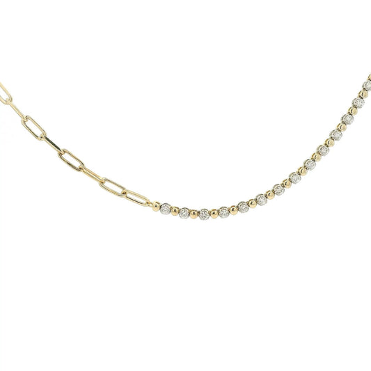 Half Diamond & Bead, Half Paperclip Chain Necklace - Forever Rox