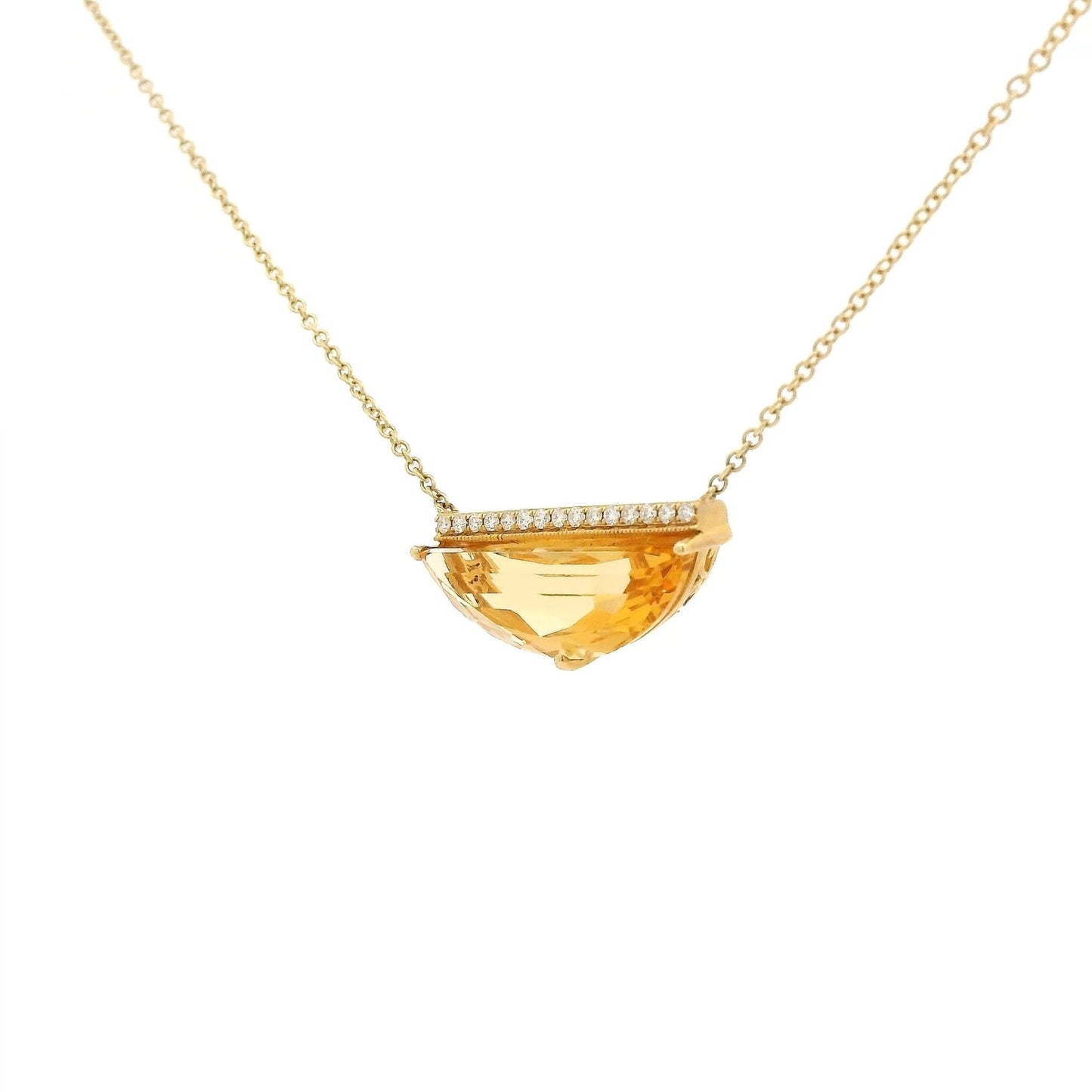 Half Moon Cut Citrine & Diamond Bar Pendant - Forever Rox Fine Jewelry