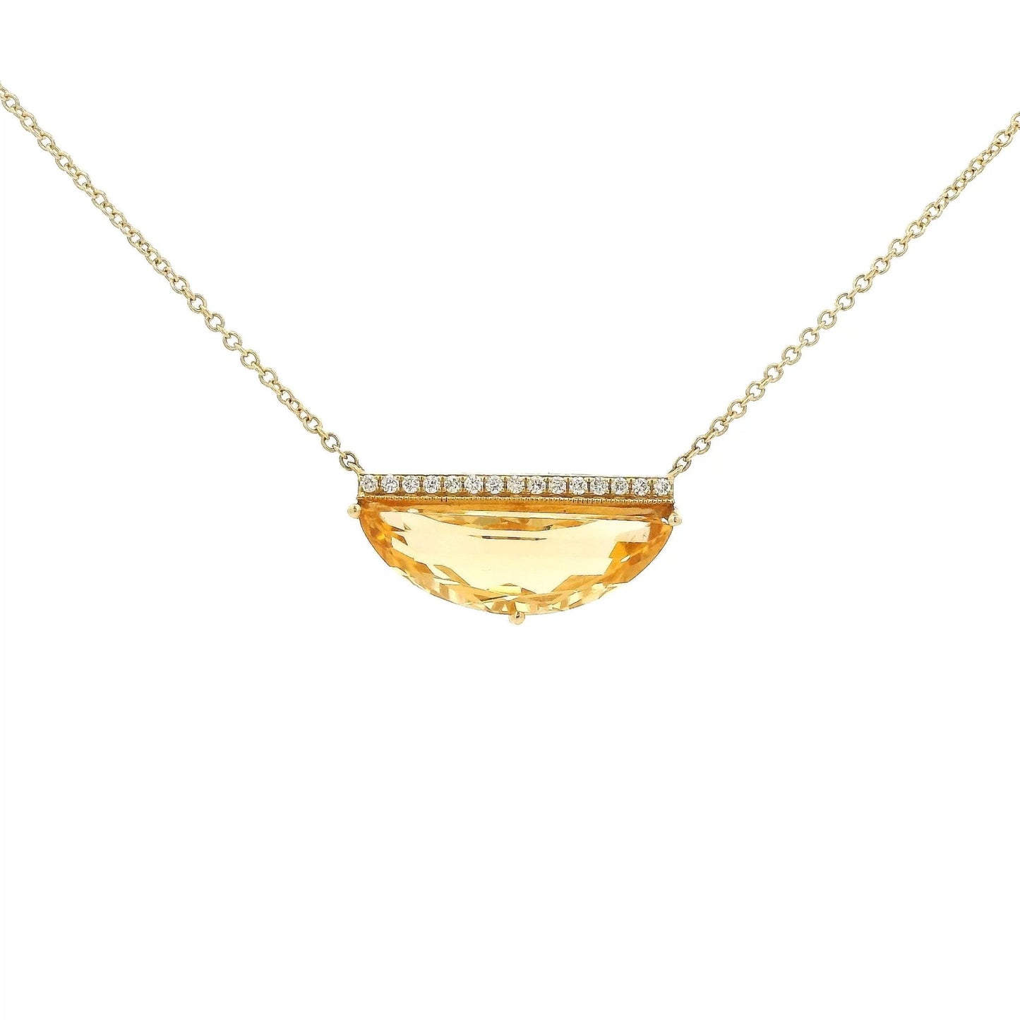 Half Moon Cut Citrine & Diamond Bar Pendant - Forever Rox Fine Jewelry