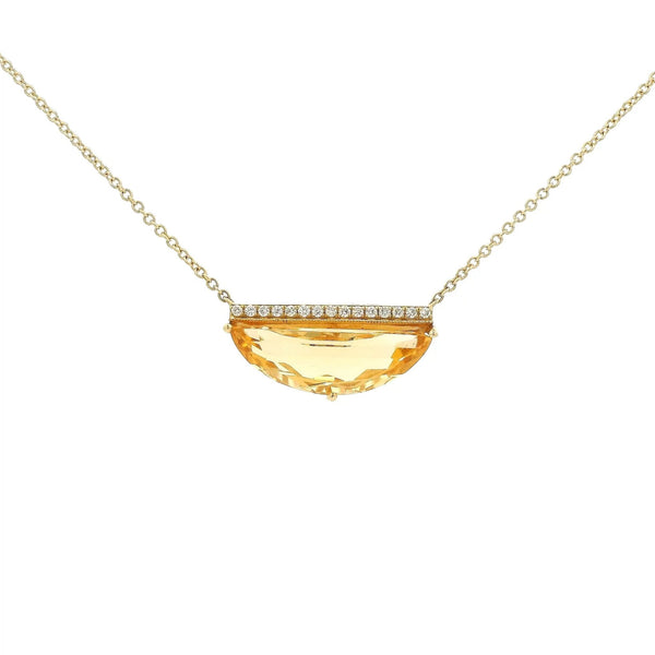 Half Moon Cut Citrine & Diamond Bar Pendant - Forever Rox Fine Jewelry