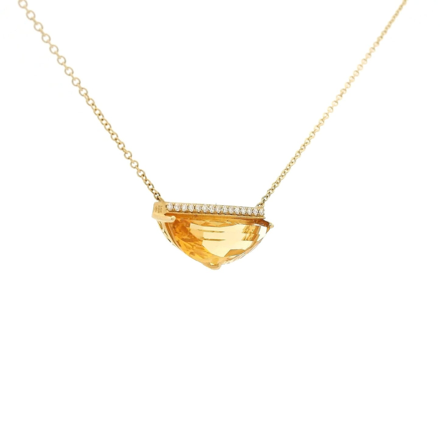 Half Moon Cut Citrine & Diamond Bar Pendant - Forever Rox Fine Jewelry