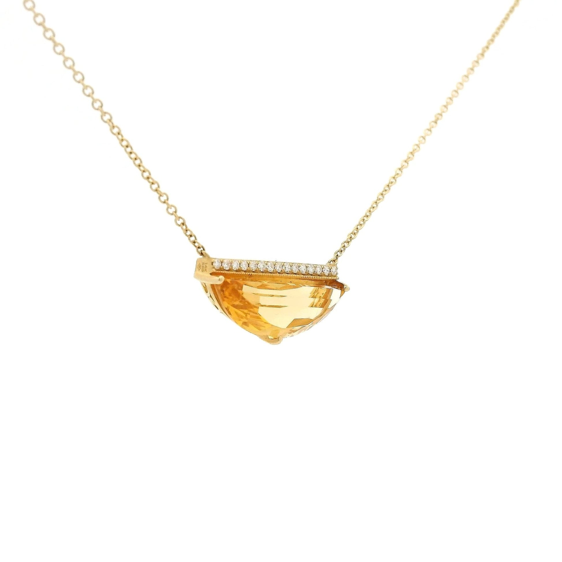 Half Moon Cut Citrine & Diamond Bar Pendant - Forever Rox Fine Jewelry