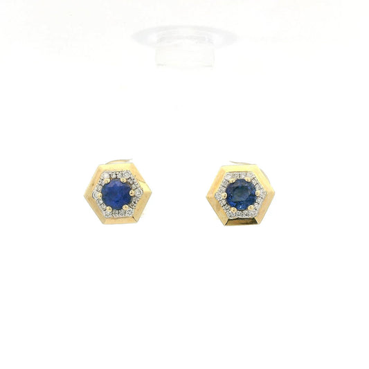 Hexagon Shape Blue Sapphire Studs With Diamond Halo - Forever Rox Fine Jewelry