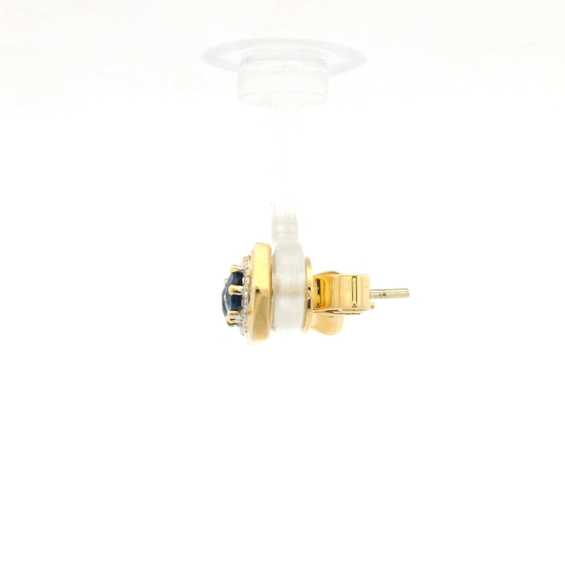 Hexagon Shape Blue Sapphire Studs With Diamond Halo - Forever Rox Fine Jewelry