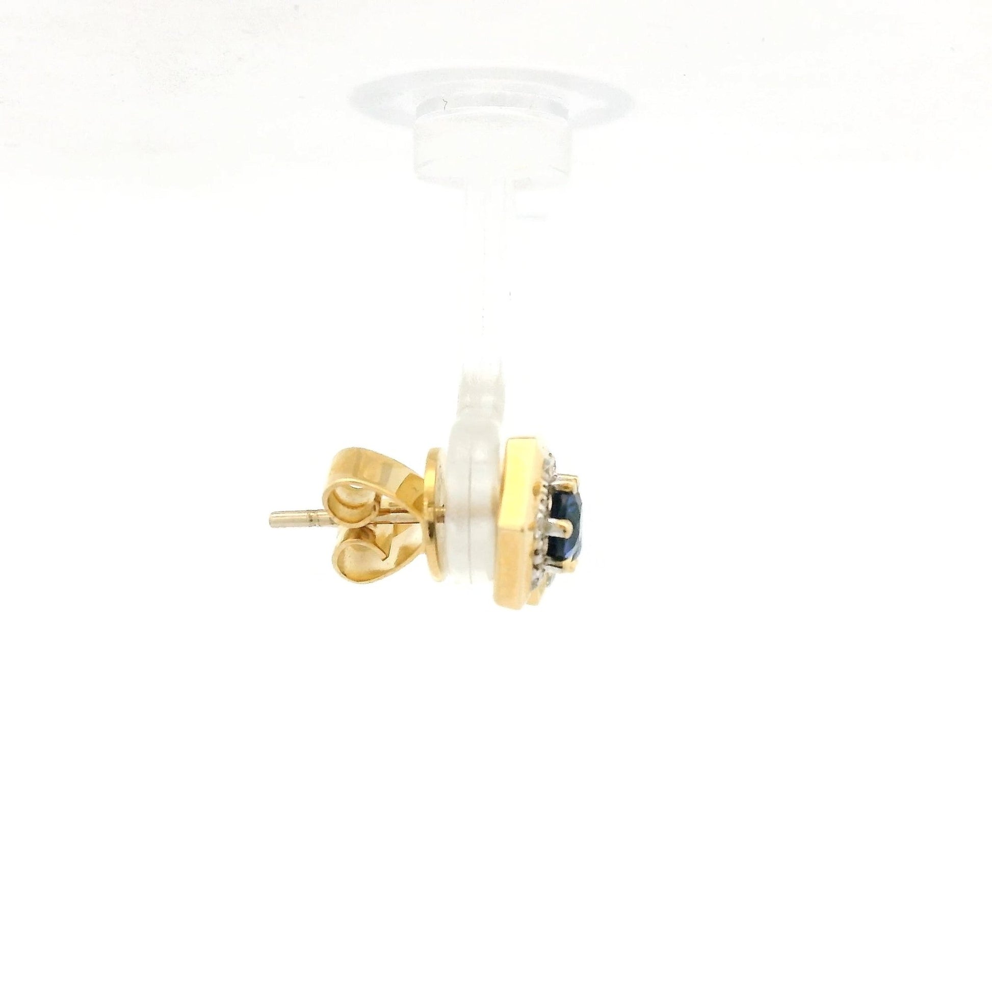 Hexagon Shape Blue Sapphire Studs With Diamond Halo - Forever Rox Fine Jewelry