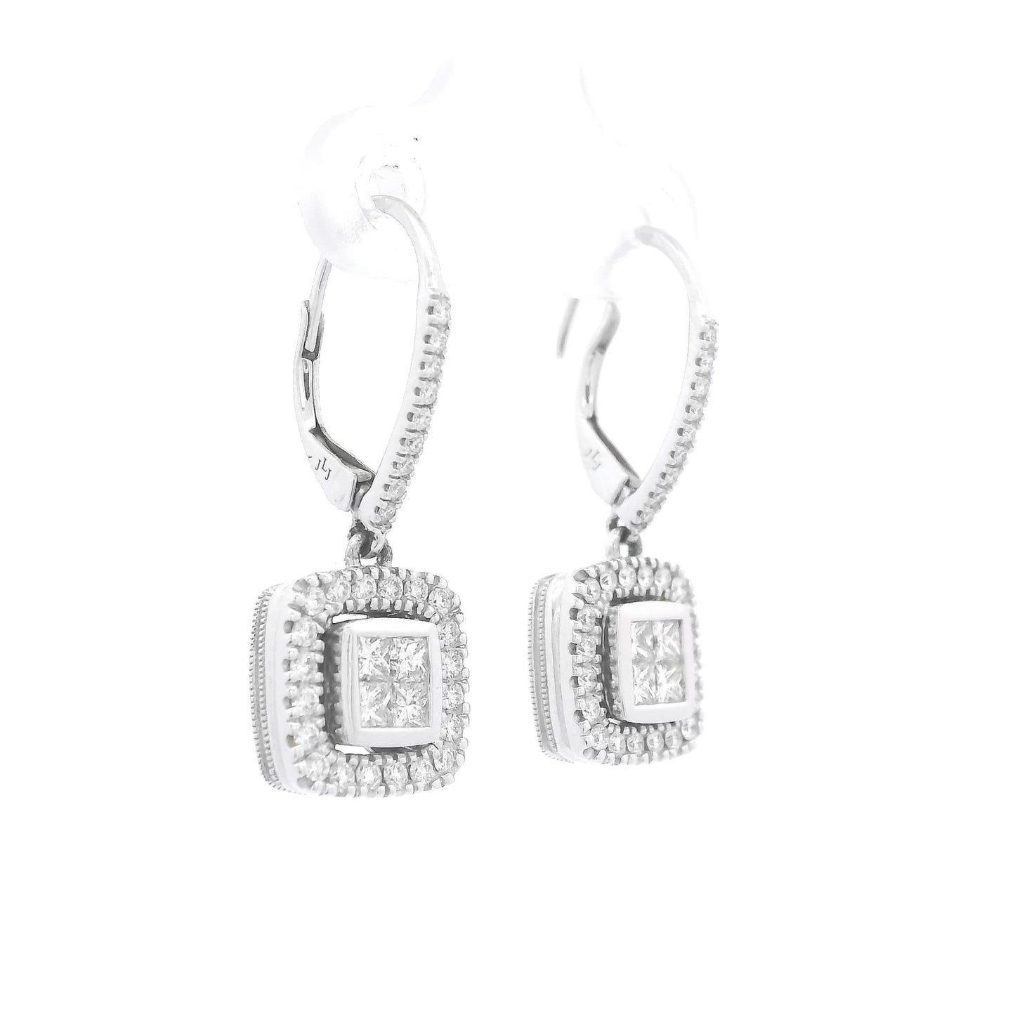 Invisible Set Princes & Round Cut Diamond Dangle Earrings - Forever Rox