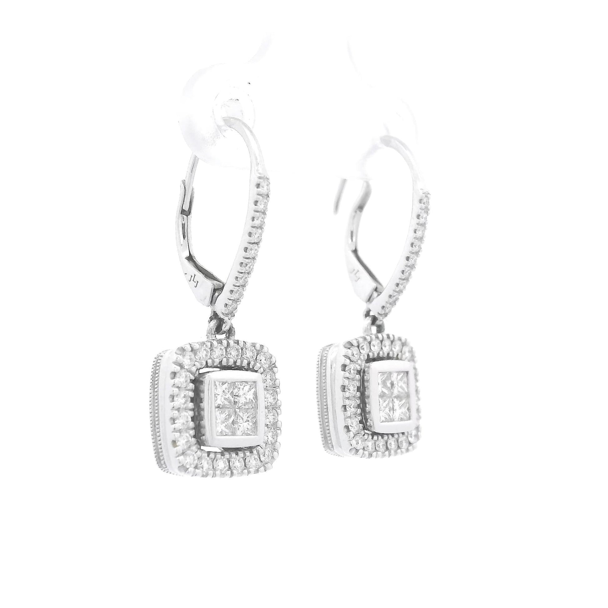 Invisible Set Princes & Round Cut Diamond Dangle Earrings - Forever Rox