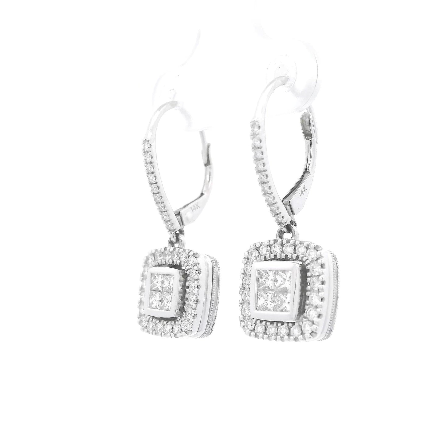 Invisible Set Princes & Round Cut Diamond Dangle Earrings - Forever Rox