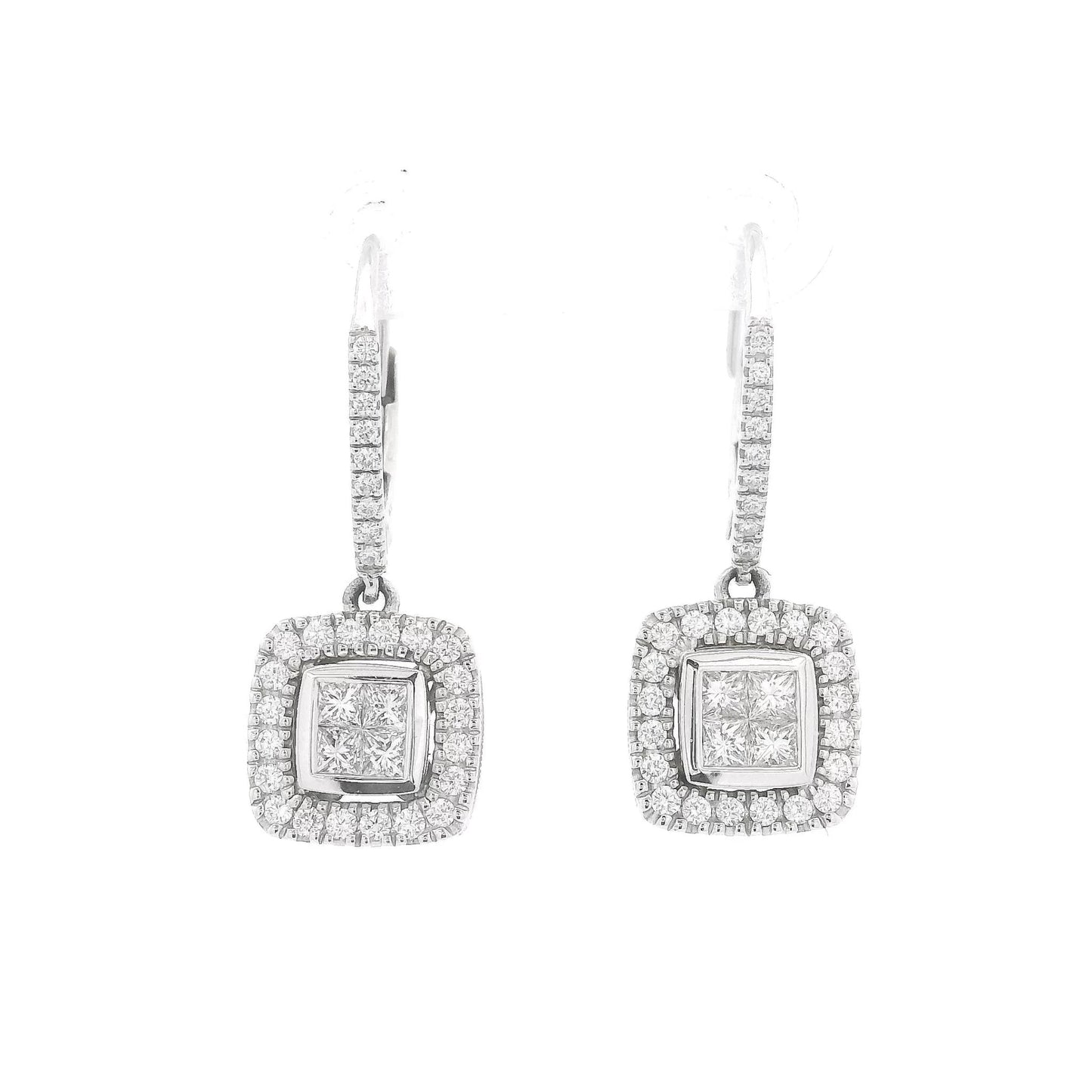 Invisible Set Princes & Round Cut Diamond Dangle Earrings - Forever Rox