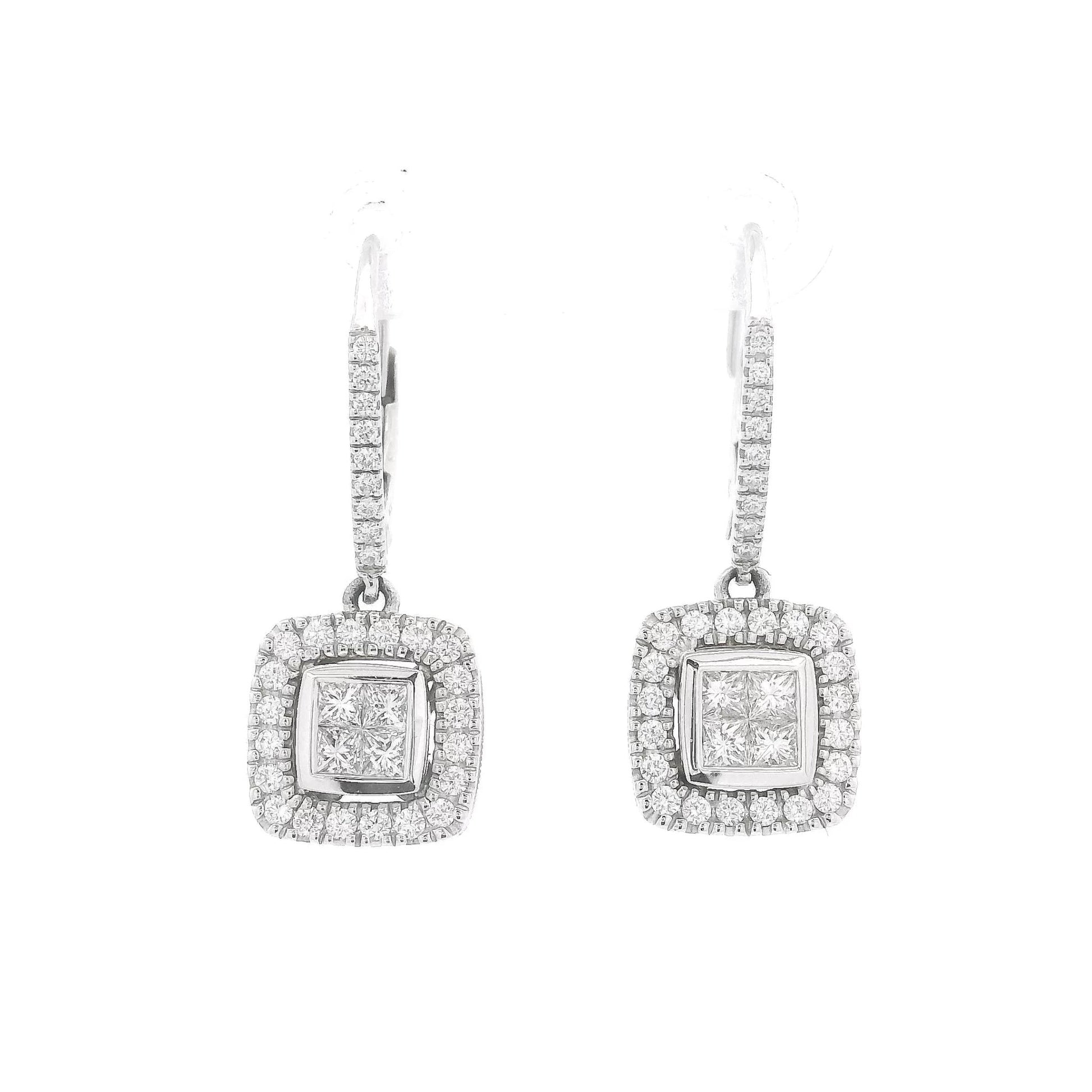 Invisible Set Princes & Round Cut Diamond Dangle Earrings - Forever Rox