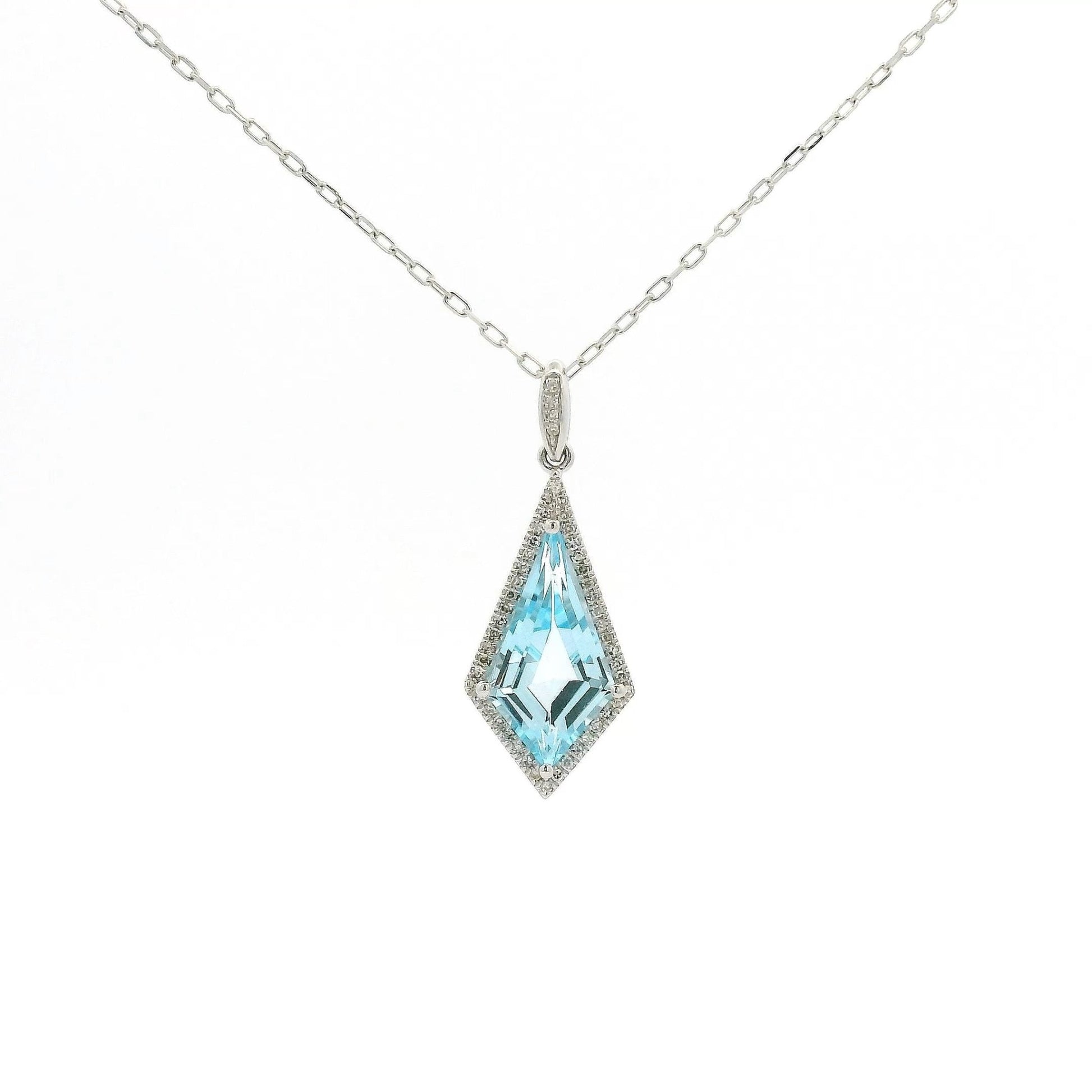 Kite Cut Blue Topaz & Diamond Pendant - Forever Rox Fine Jewelry
