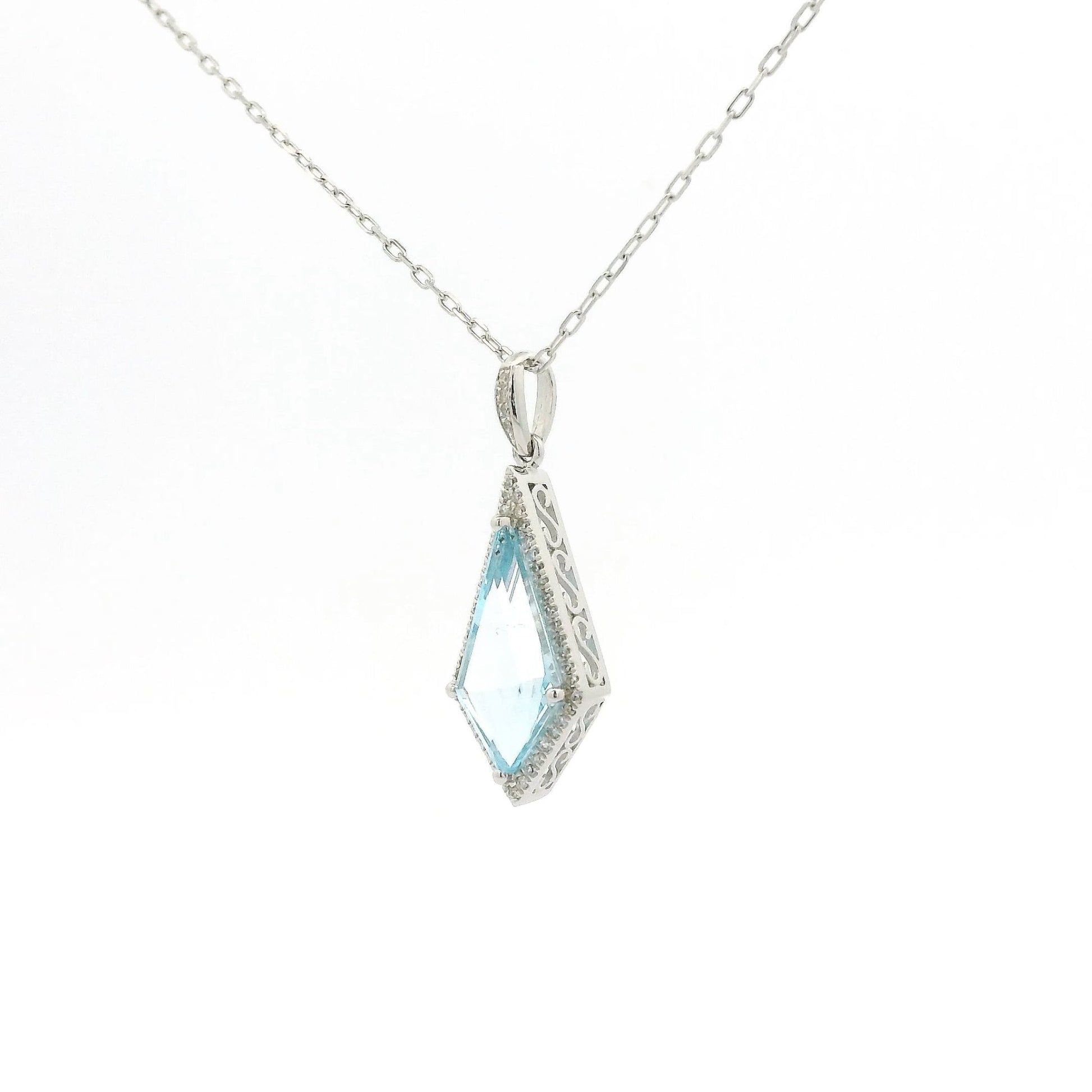 Kite Cut Blue Topaz & Diamond Pendant - Forever Rox Fine Jewelry