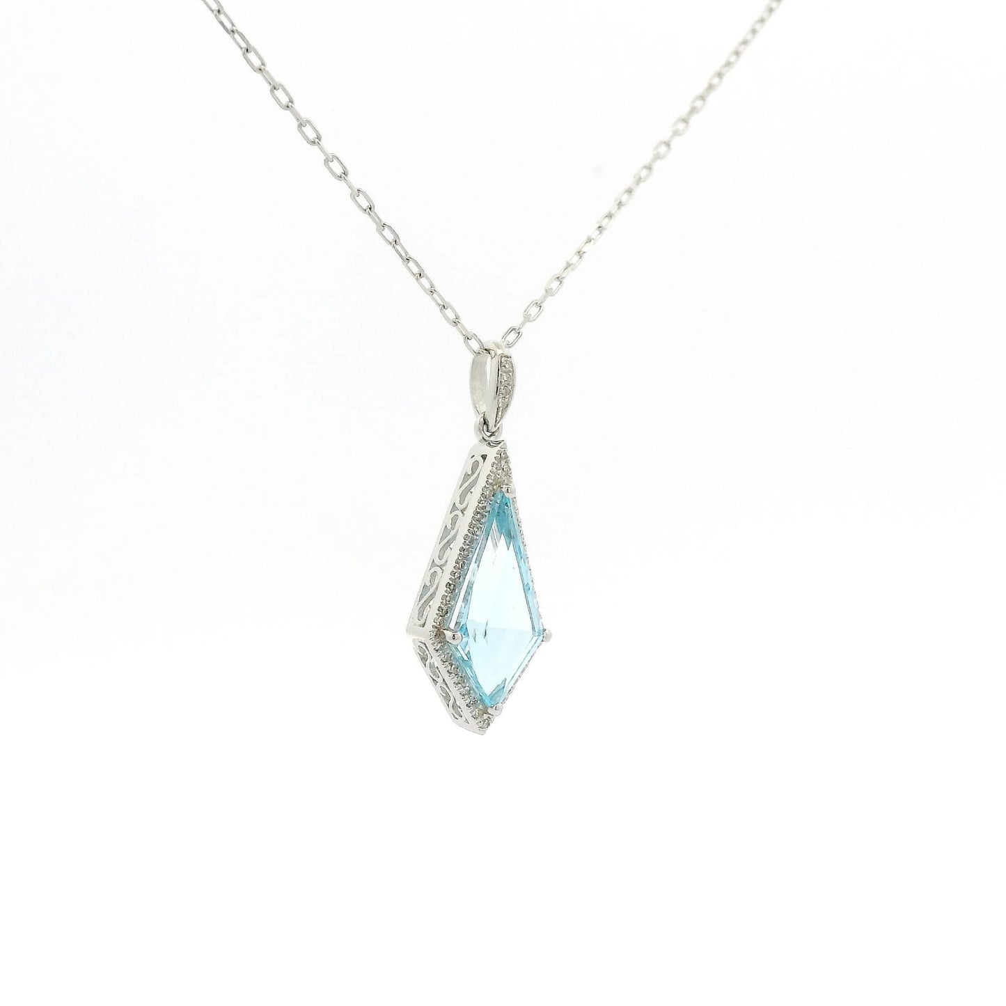 Kite Cut Blue Topaz & Diamond Pendant - Forever Rox Fine Jewelry