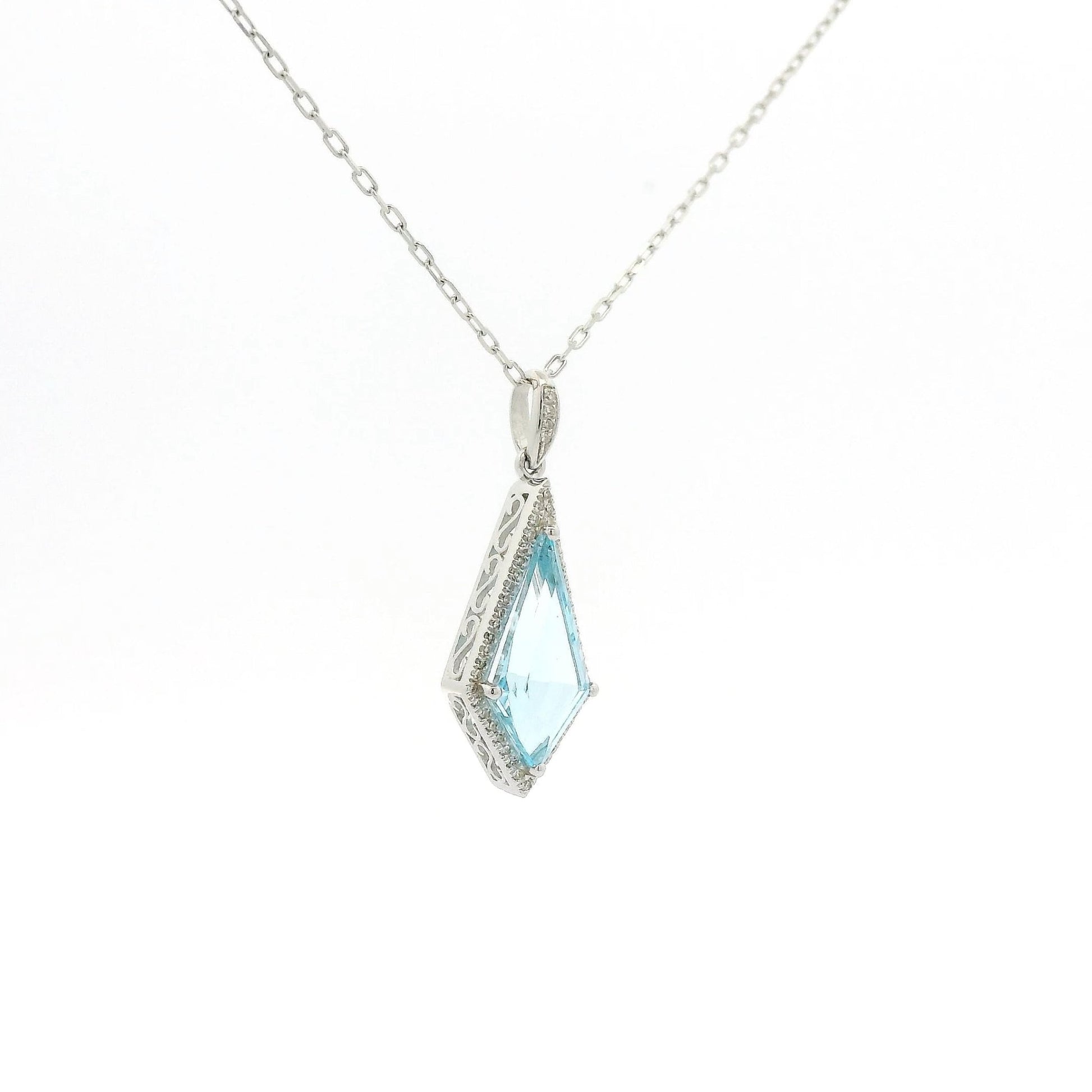 Kite Cut Blue Topaz & Diamond Pendant - Forever Rox Fine Jewelry