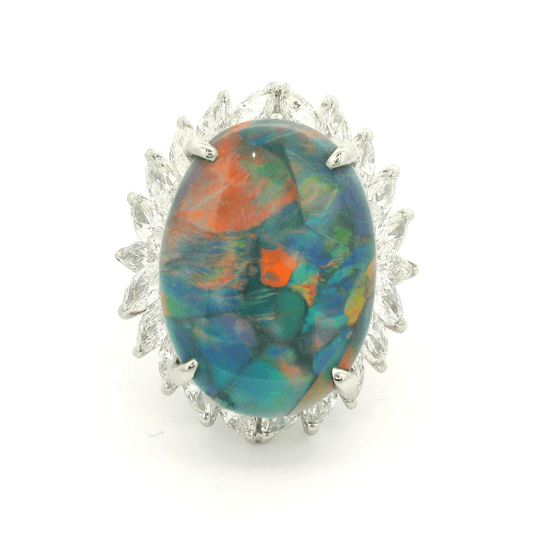 Lightning Ridge Black Opal Ring With Marquise Cut Diamonds - Forever Rox