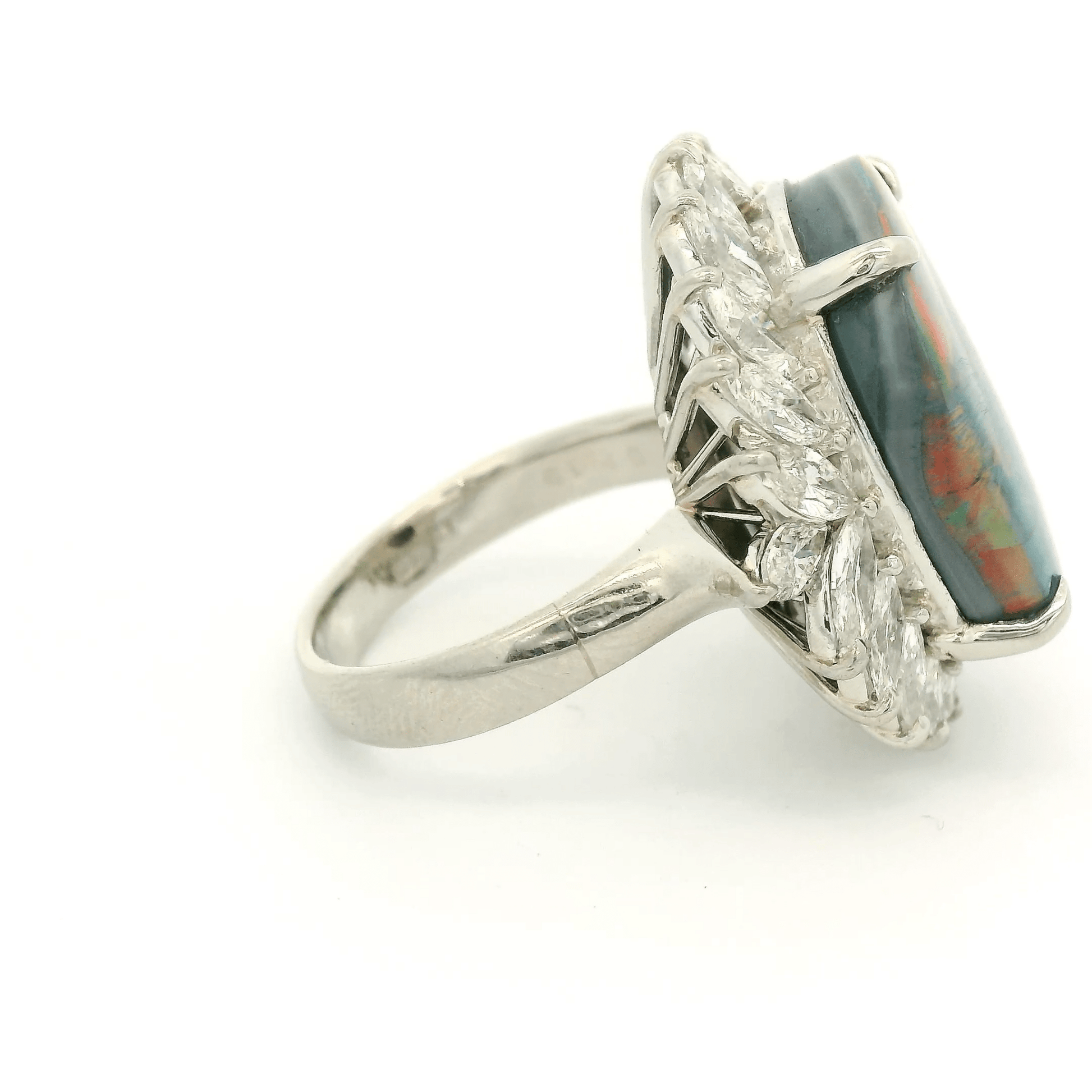 Lightning Ridge Black Opal Ring With Marquise Cut Diamonds - Forever Rox