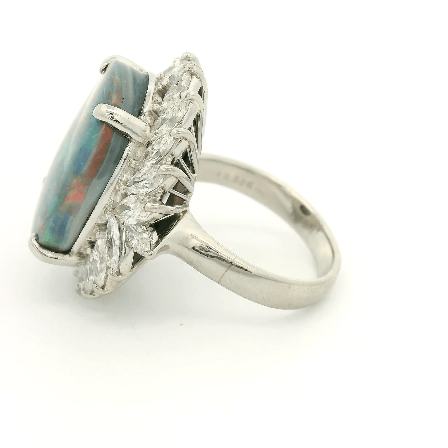 Lightning Ridge Black Opal Ring With Marquise Cut Diamonds - Forever Rox
