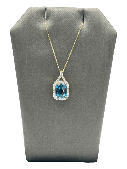 London Blue Topaz Pendant With Diamond Halo - Forever Rox