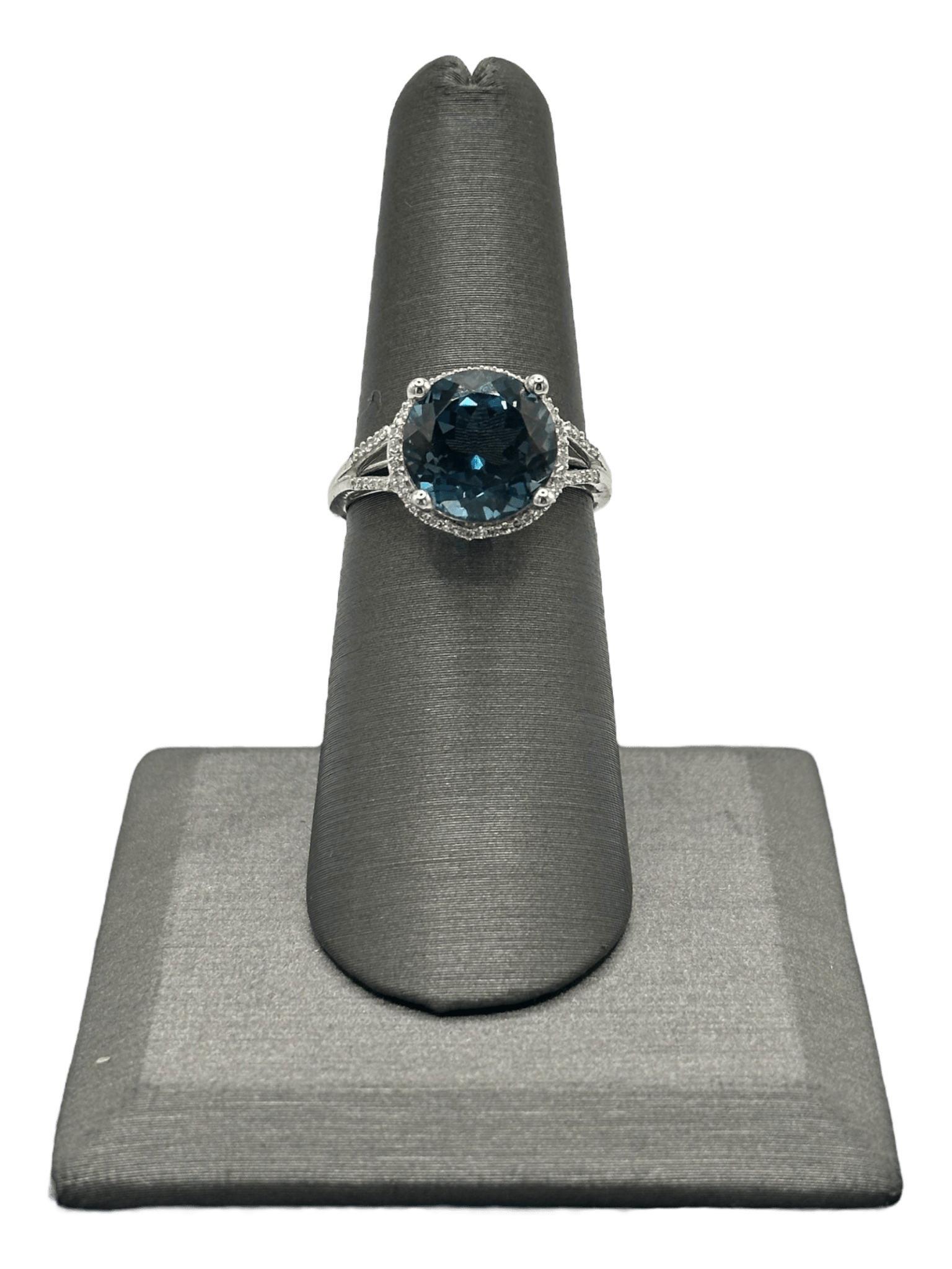 London Blue Topaz Ring With Diamond Halo - Forever Rox