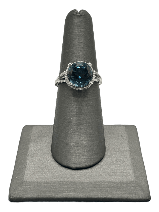London Blue Topaz Ring With Diamond Halo - Forever Rox