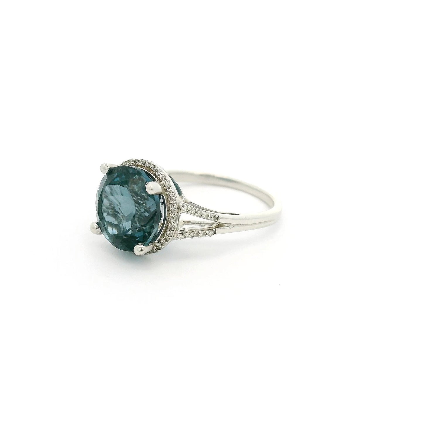 London Blue Topaz Ring With Diamond Halo - Forever Rox Fine Jewelry
