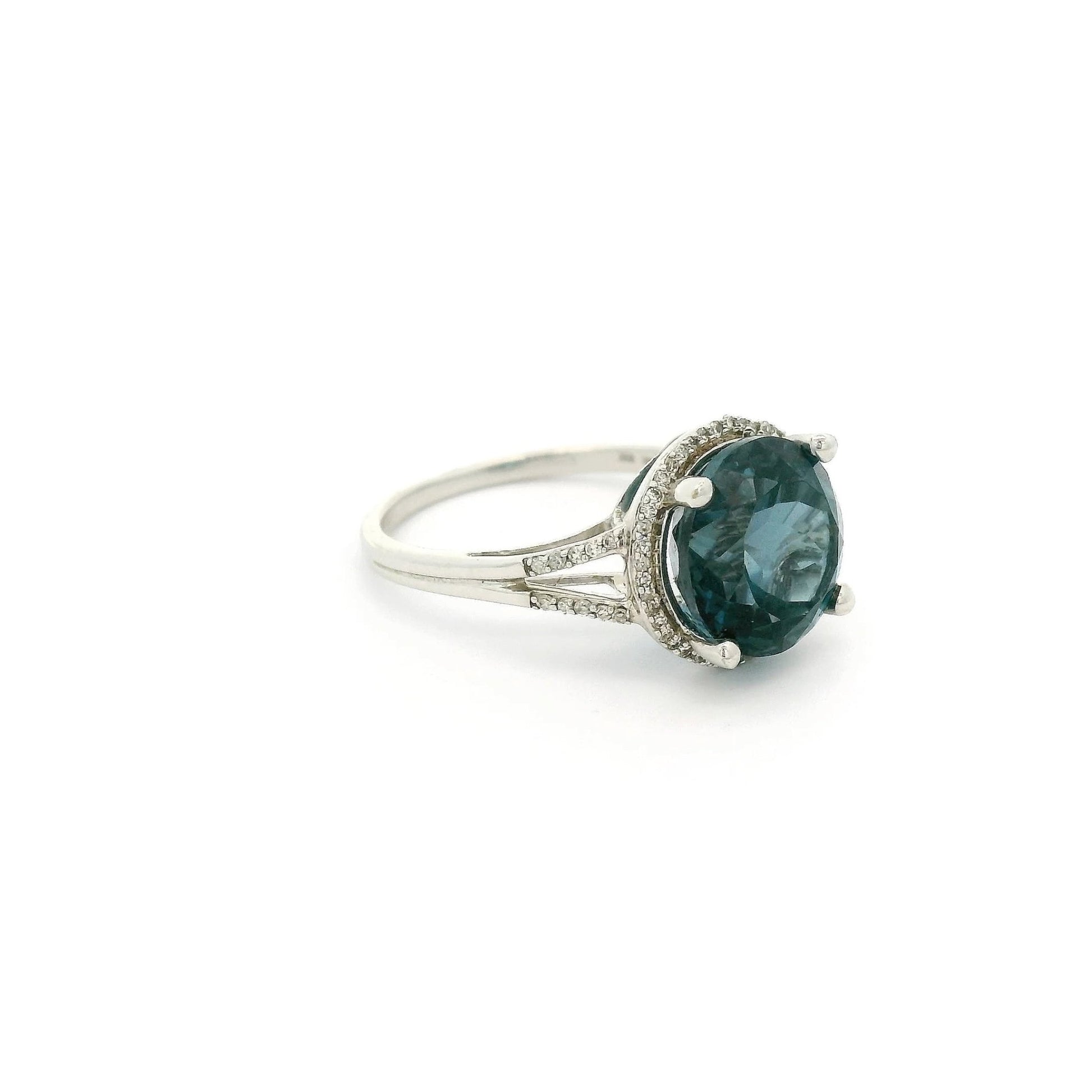 London Blue Topaz Ring With Diamond Halo - Forever Rox Fine Jewelry