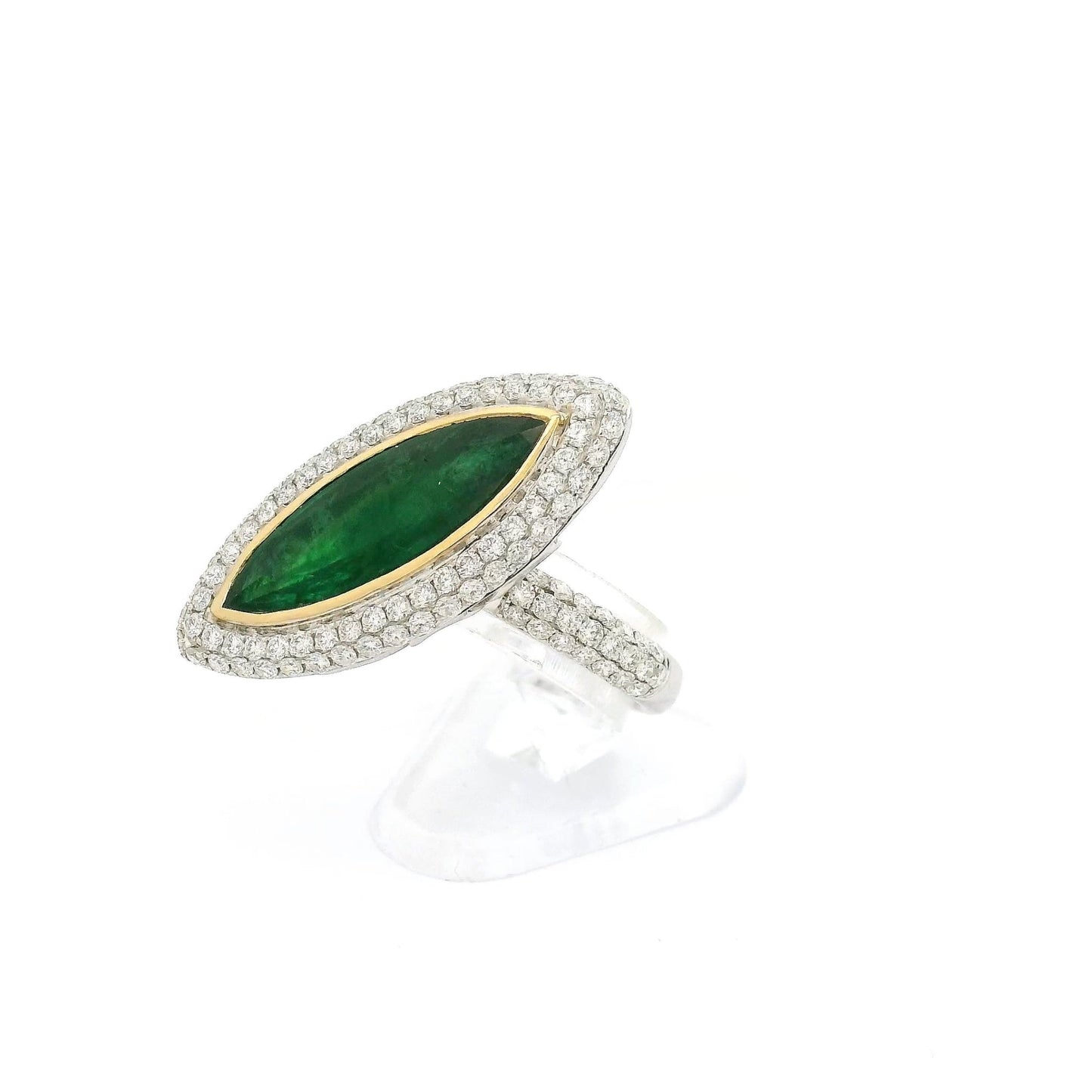 Long Marquise Cut Emerald & Diamond Ring - Forever Rox Fine Jewelry