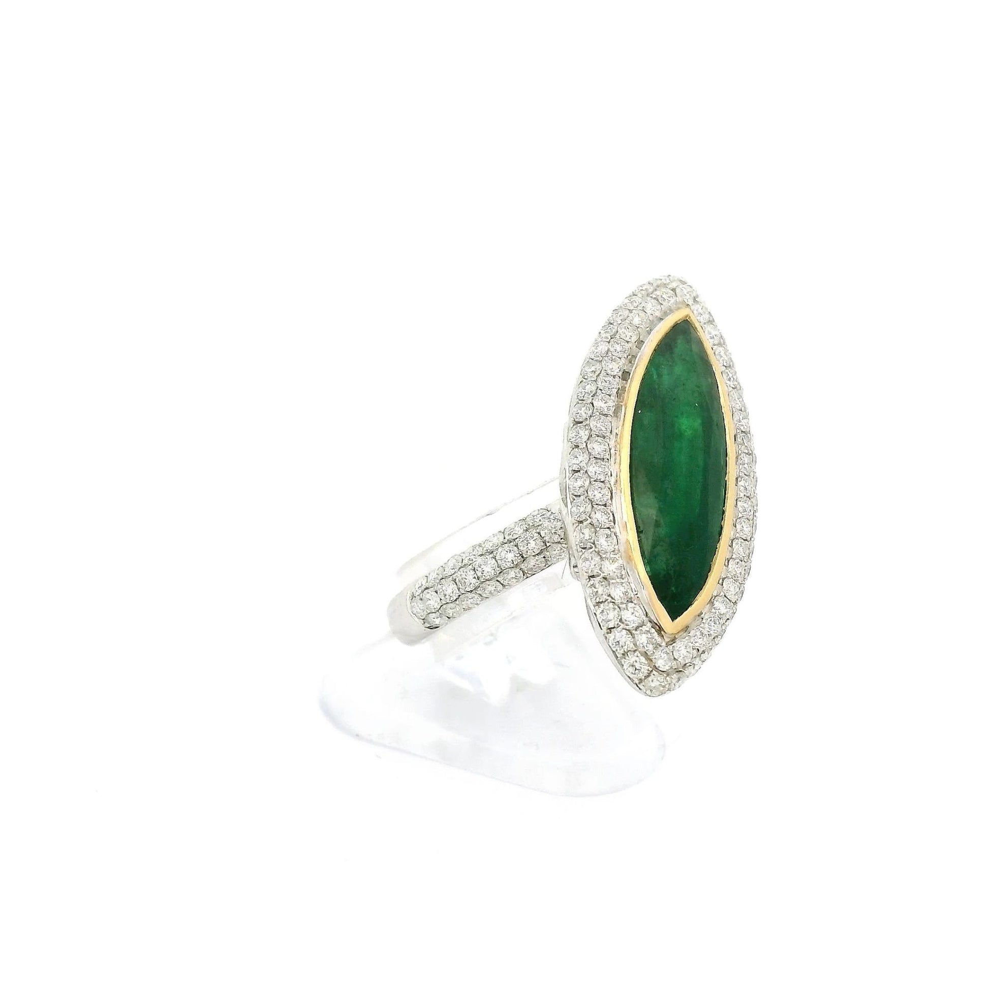Long Marquise Cut Emerald & Diamond Ring - Forever Rox Fine Jewelry