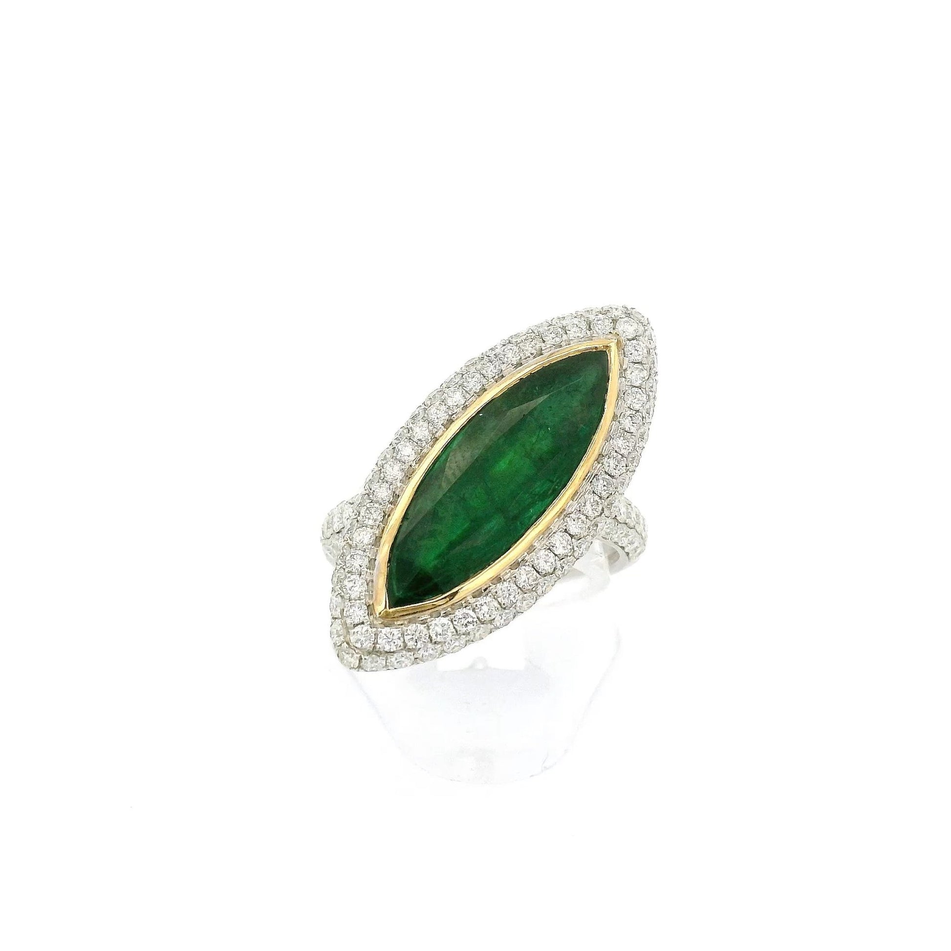 Long Marquise Cut Emerald & Diamond Ring - Forever Rox Fine Jewelry