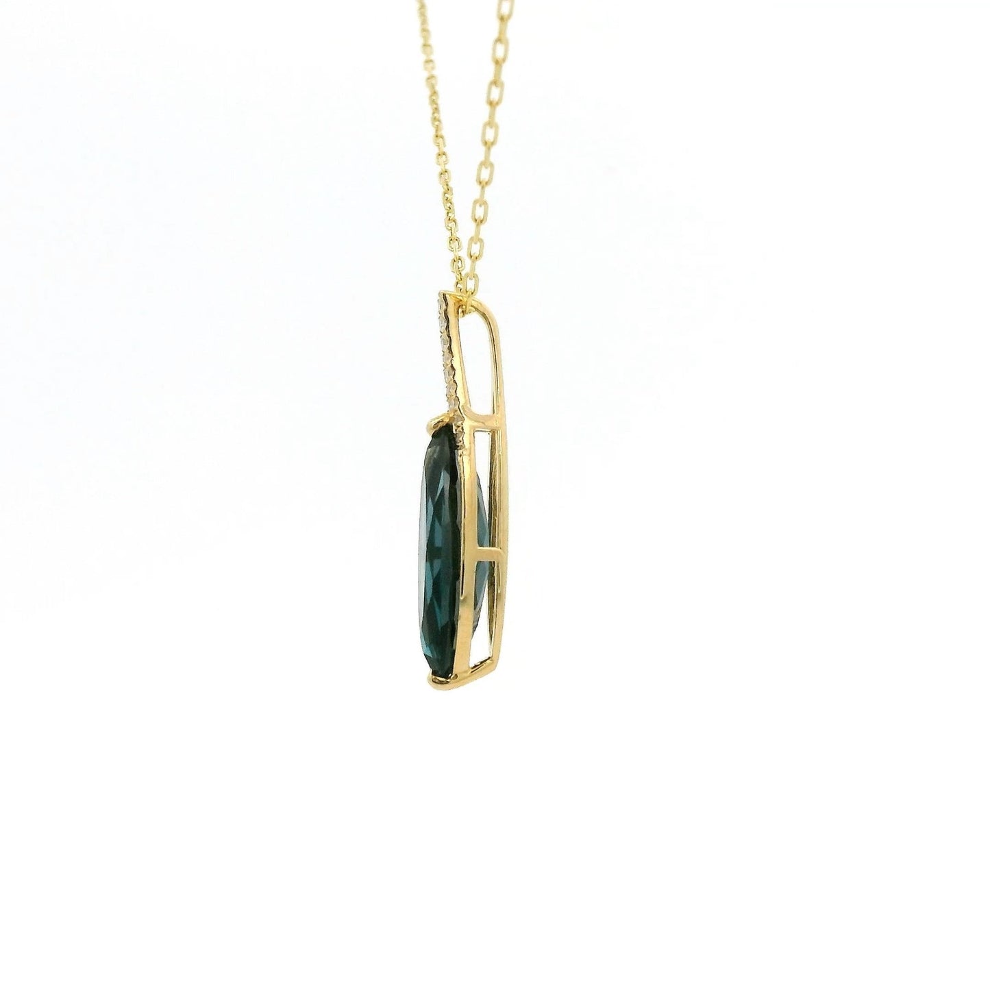 Long Marquise Cut London Blue Topaz & Diamond Pendant - Forever Rox Fine Jewelry