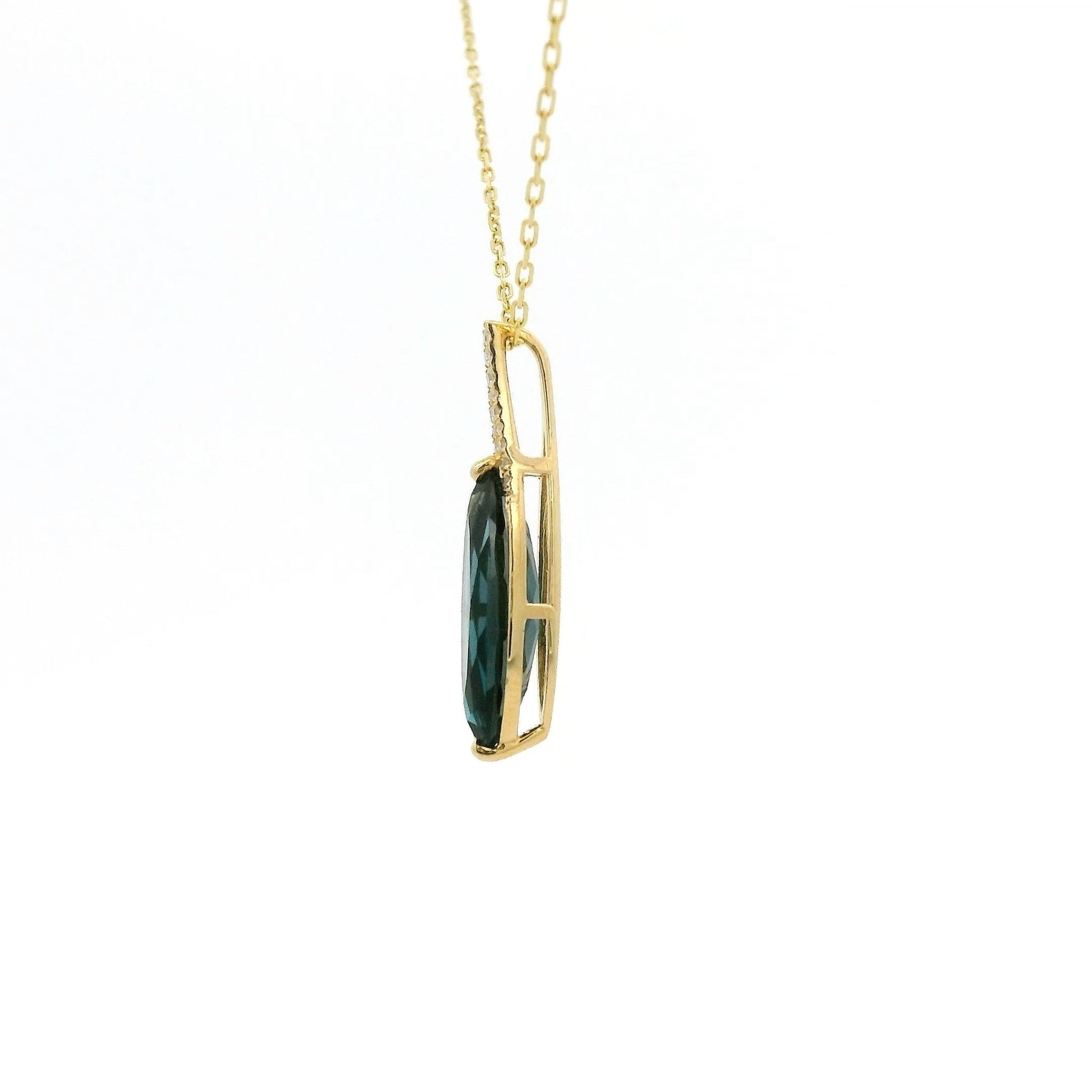 Long Marquise Cut London Blue Topaz & Diamond Pendant - Forever Rox Fine Jewelry