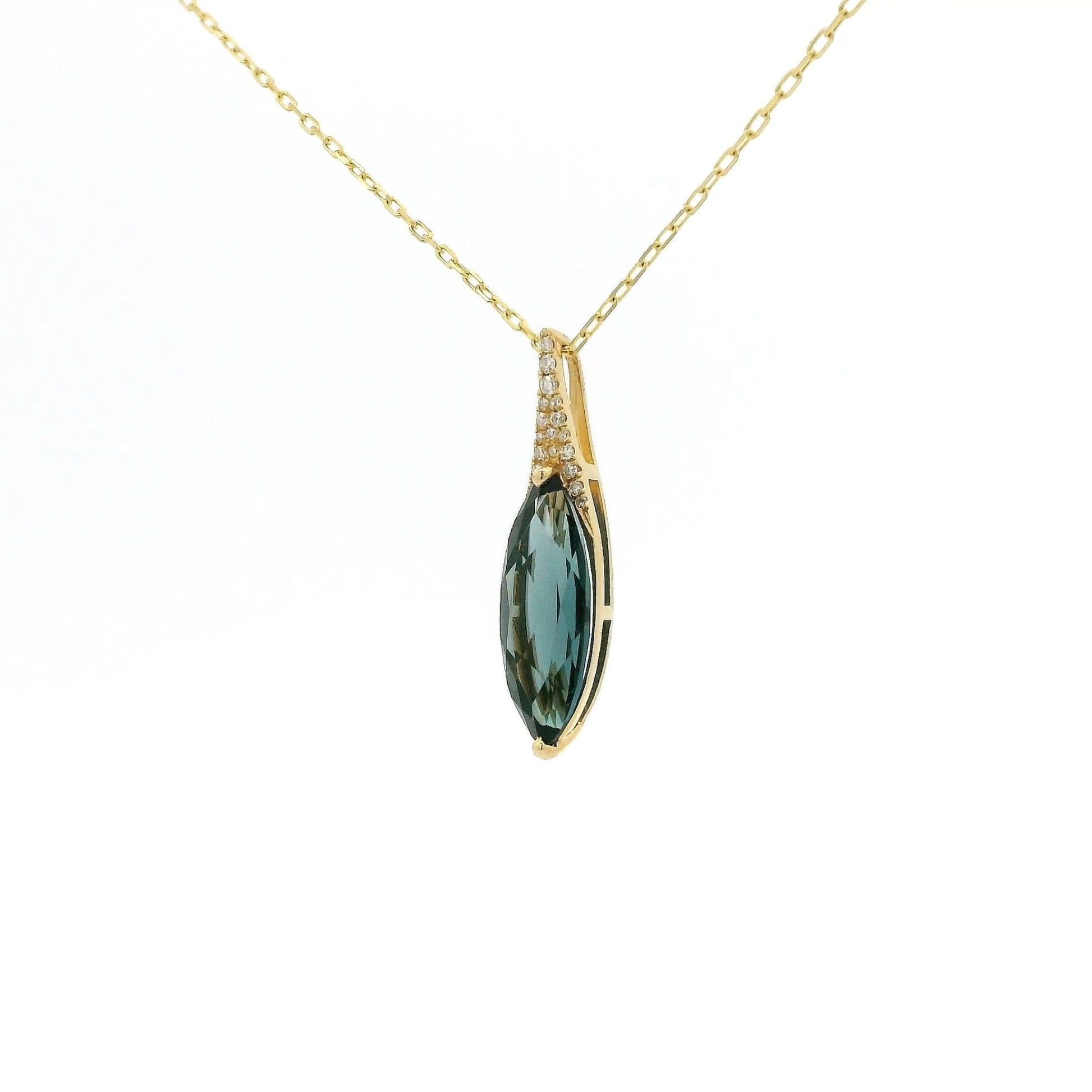 Long Marquise Cut London Blue Topaz & Diamond Pendant - Forever Rox Fine Jewelry