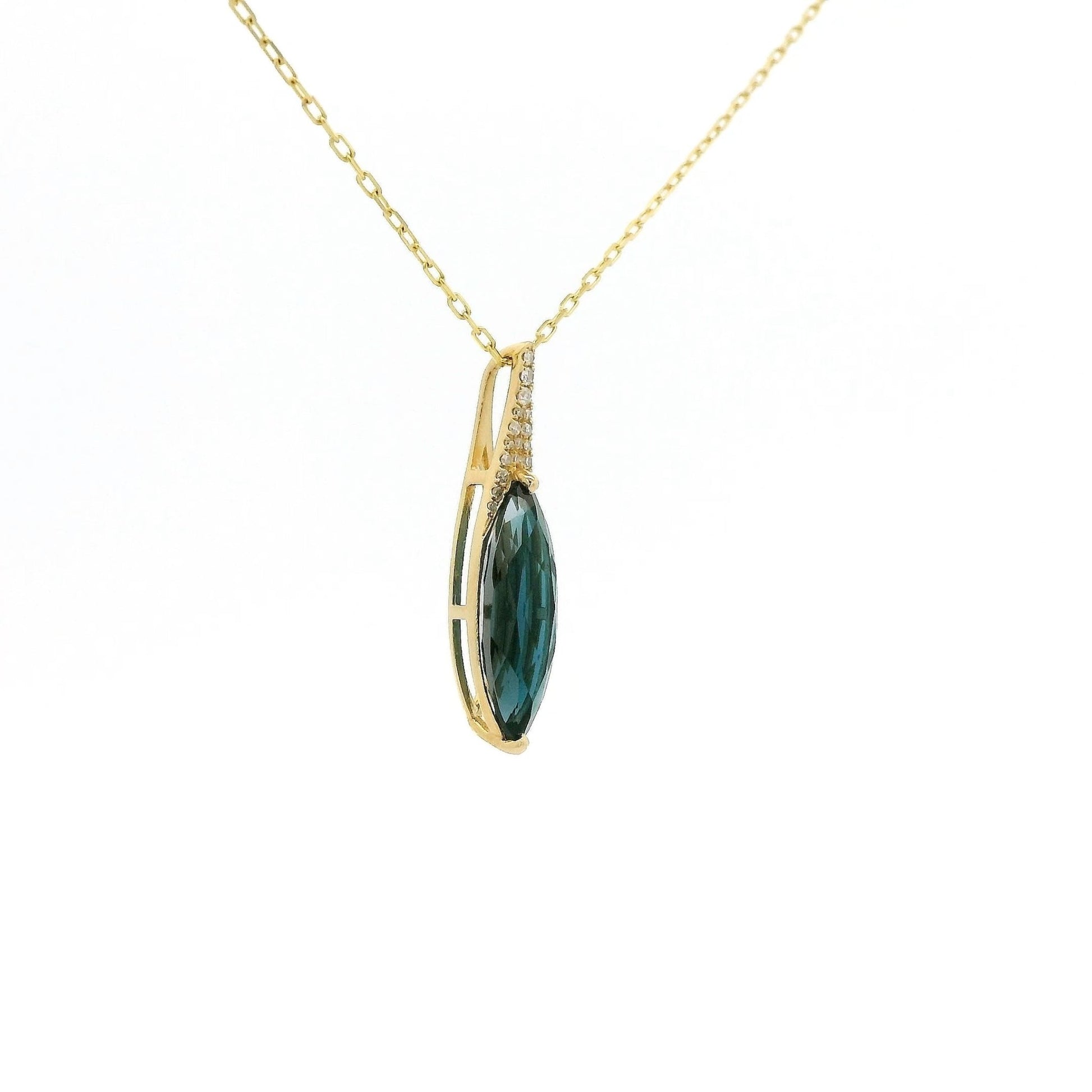 Long Marquise Cut London Blue Topaz & Diamond Pendant - Forever Rox Fine Jewelry